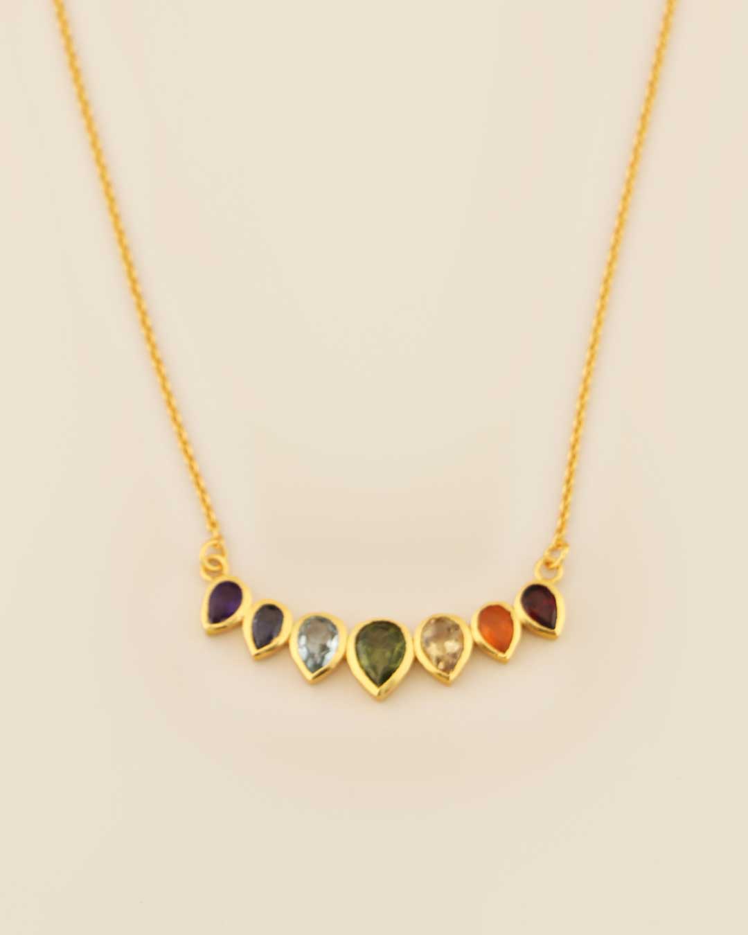 Gold-Plated Chakra Necklace – Teardrop Gemstones Jewelry for Balance & Energy、mySite、topwebapps