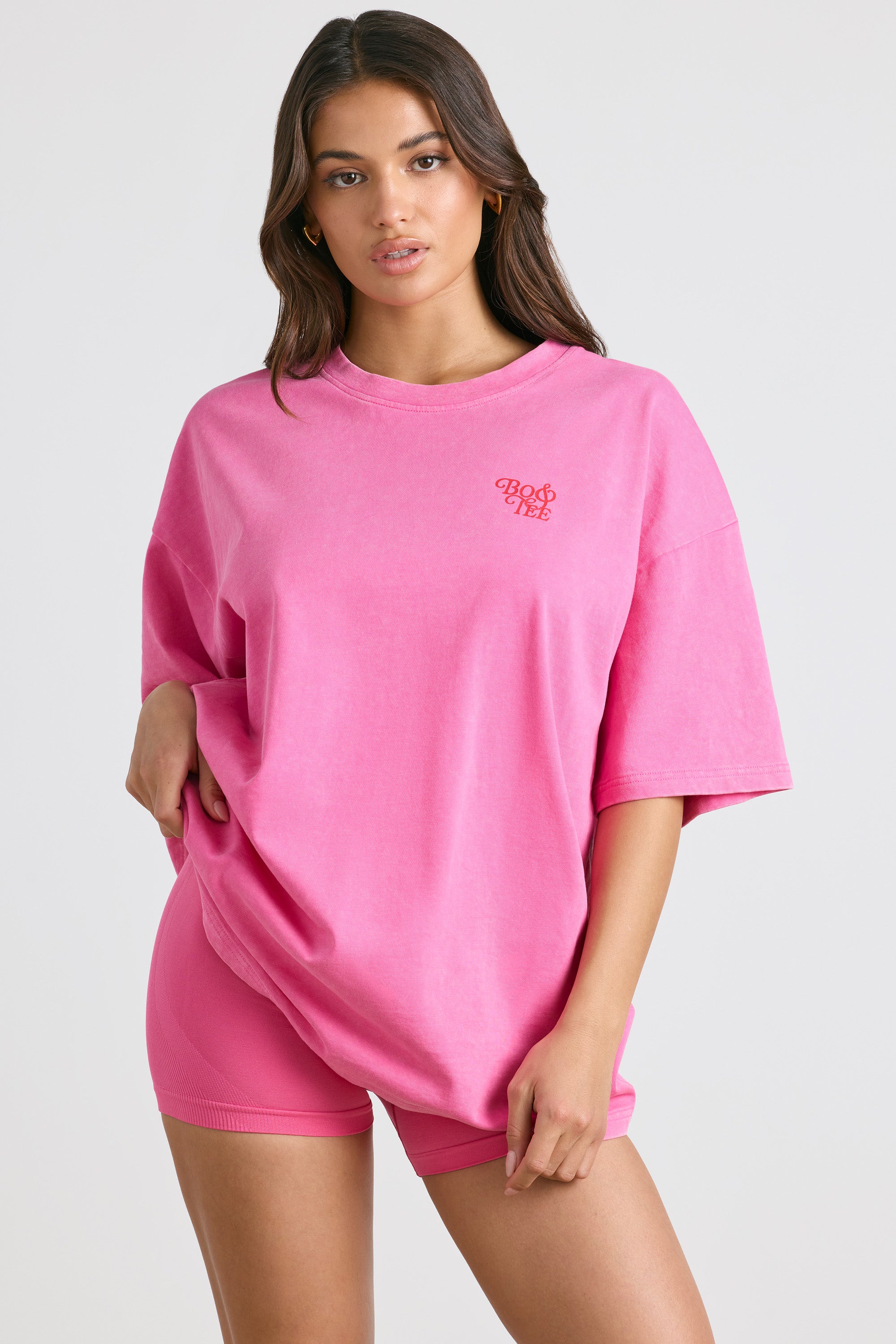 Oversized Short-Sleeve T-shirt in Hot Pink、mySite、solidvoid