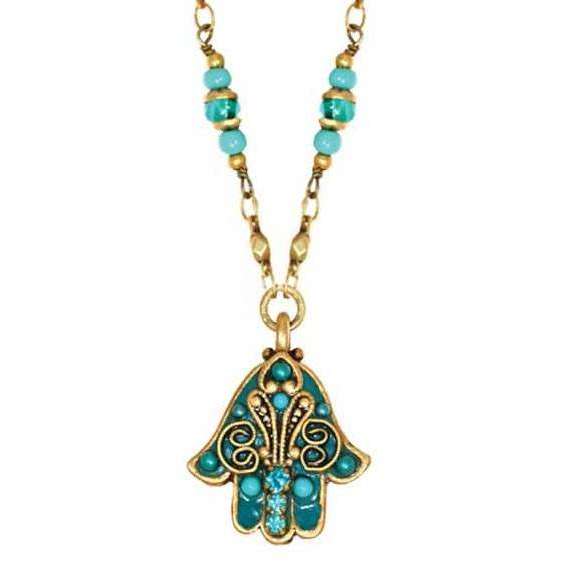 Michal Golan Green and Gold Hamsa Necklace、mySite、topwebapps
