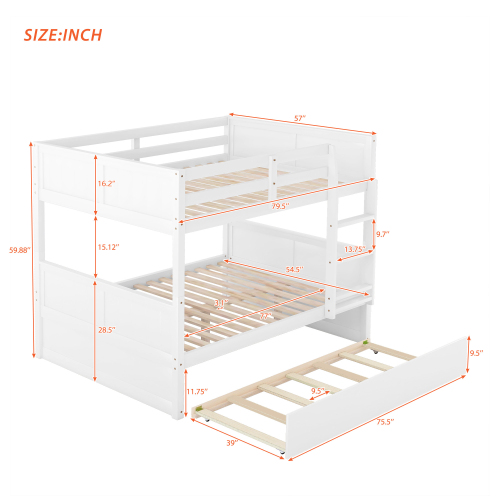 Full Over Full Bunk Bed with Twin Size Trundle, White ( old sku: LP000250AAK )、、casual