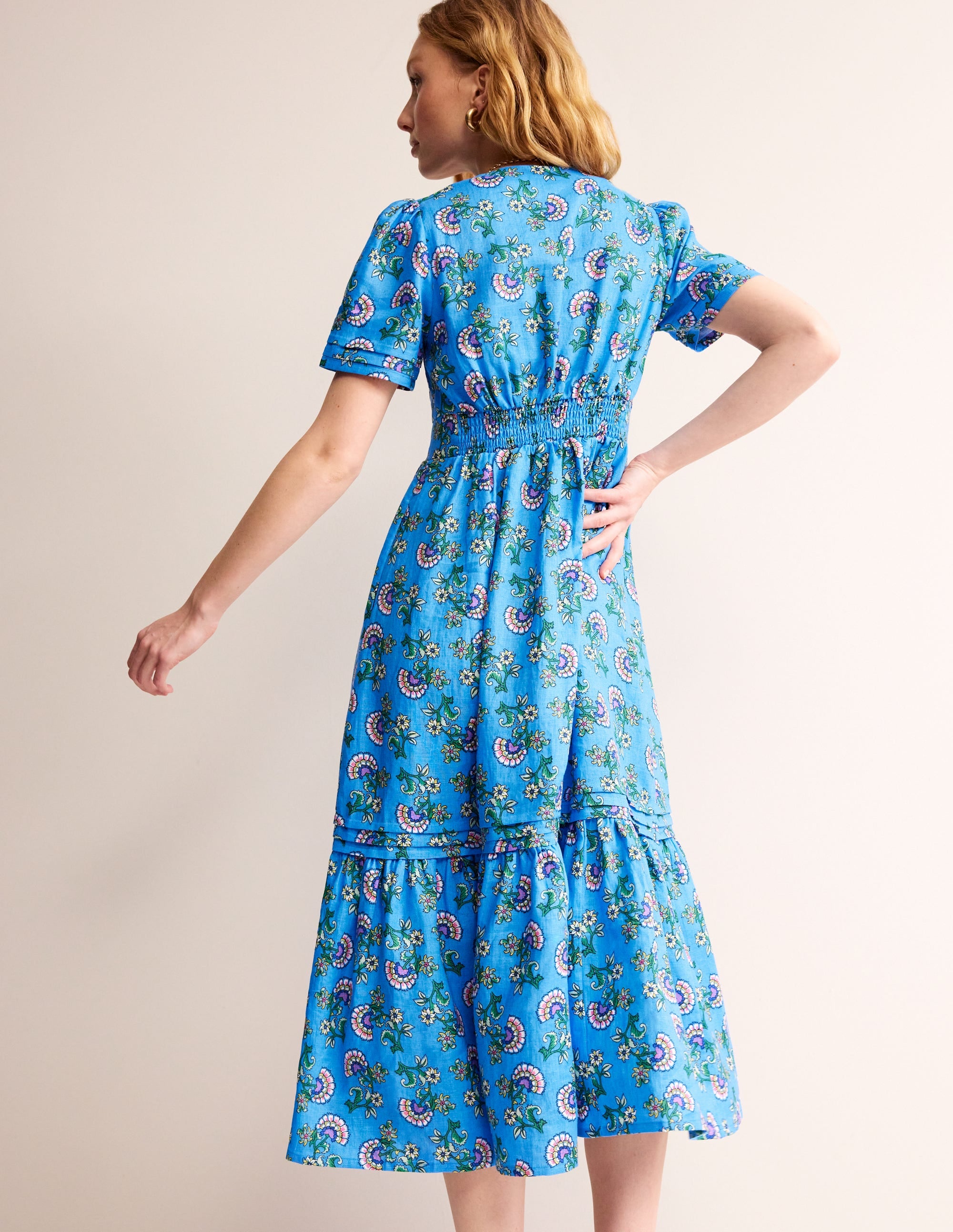  Eve Linen Midi Dress-Blue, Botanical Bunch、mySite、ashleygrahame