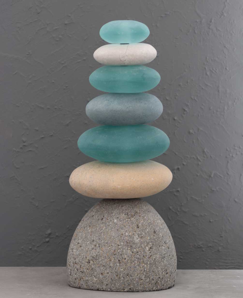 Zen Cairn Rock And Glass Statue, 12 Inches、mySite、topwebapps