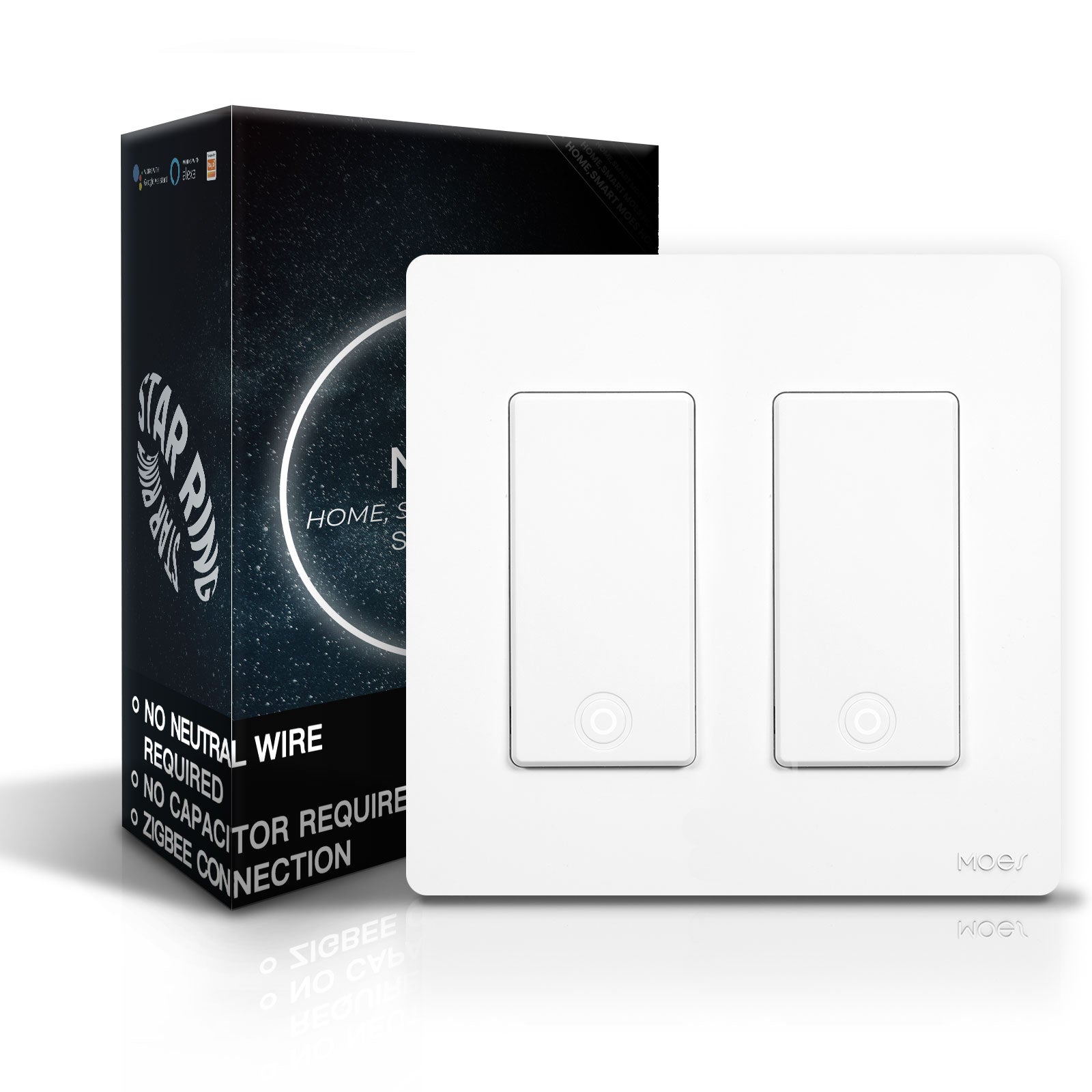 MOES Star Ring ZigBee Smart Light Switch Single Pole, No Neutral Required, No Capacitor、mySite、fannypackpong