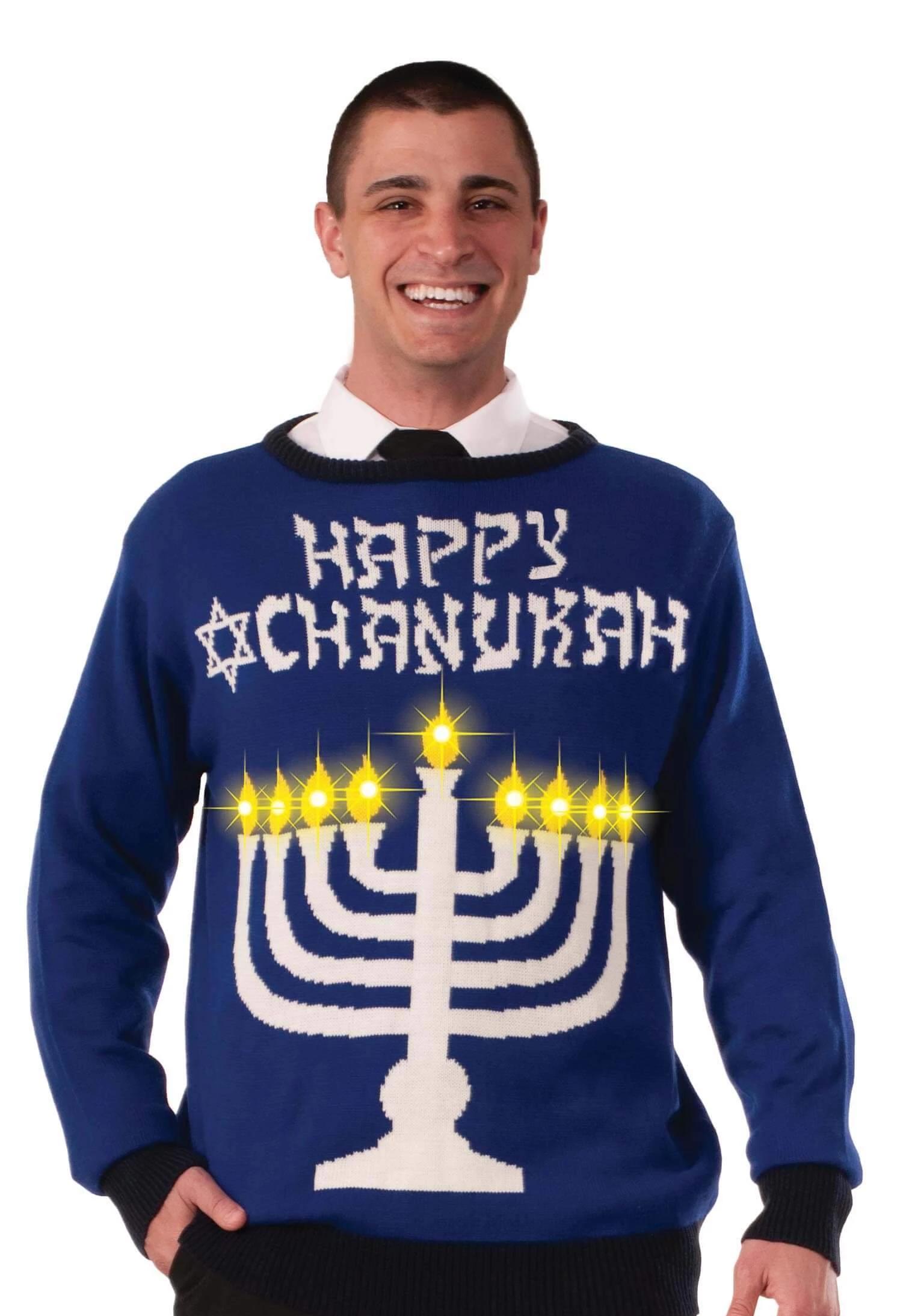 Men's Lite-Up Menorah Chanukah Sweater、mySite、topwebapps