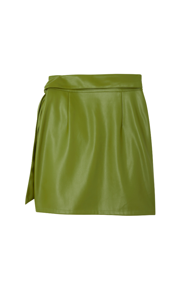Olive Green Vegan Leather Mini Jaspre Skirt Petite、mySite、solidvoid