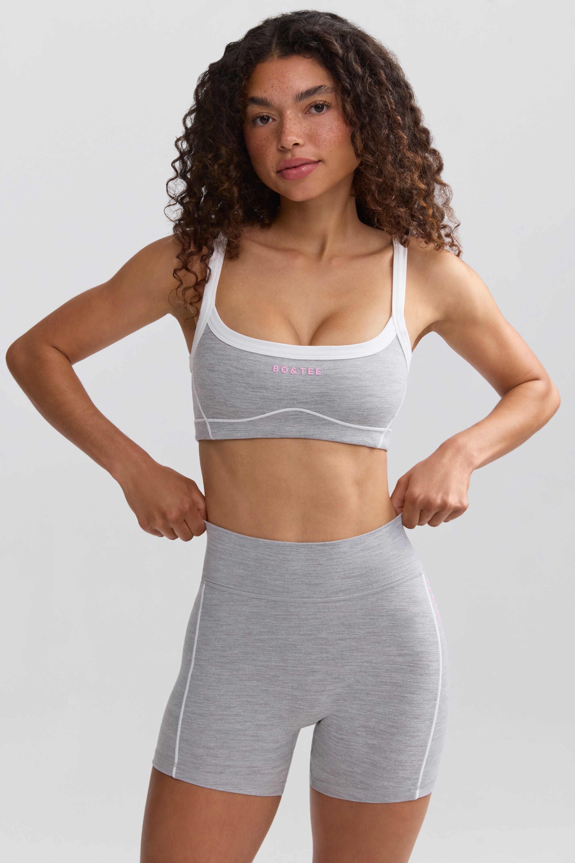 Soft Active Contrast-Trim Mini Shorts in Ice Grey、mySite、solidvoid