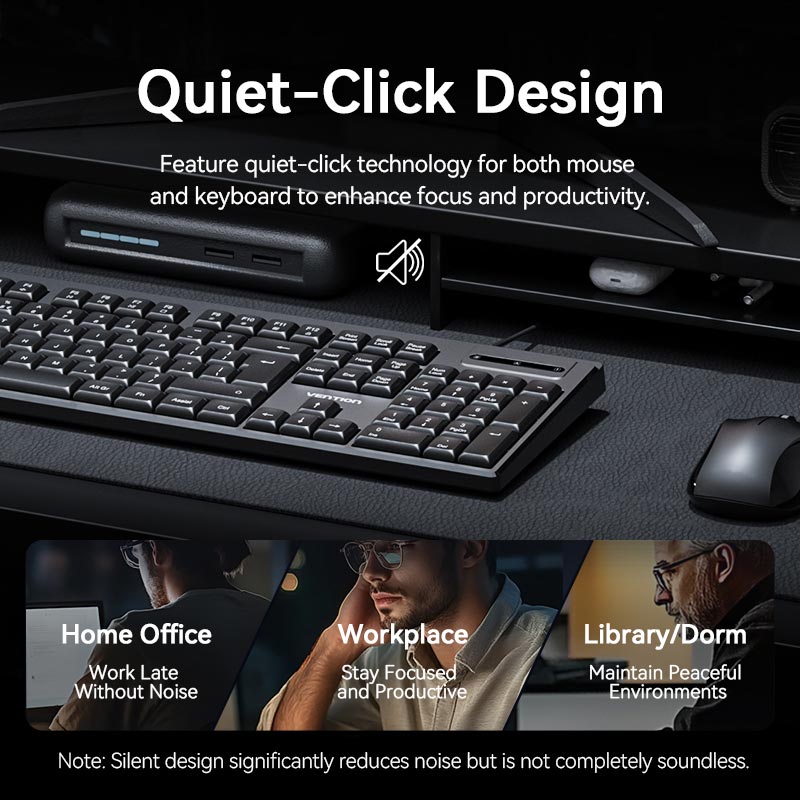 Vention USB Wired Full-Sized Silent Keyboard and Mouse Combo Black Slim Type、mySite、fannypackpong