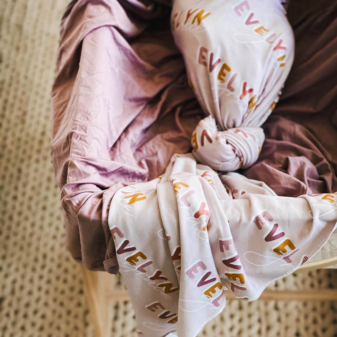  Dusty Pinks Retro Personalized Baby Name Swaddle Blanket、mySite、layawaytickets
