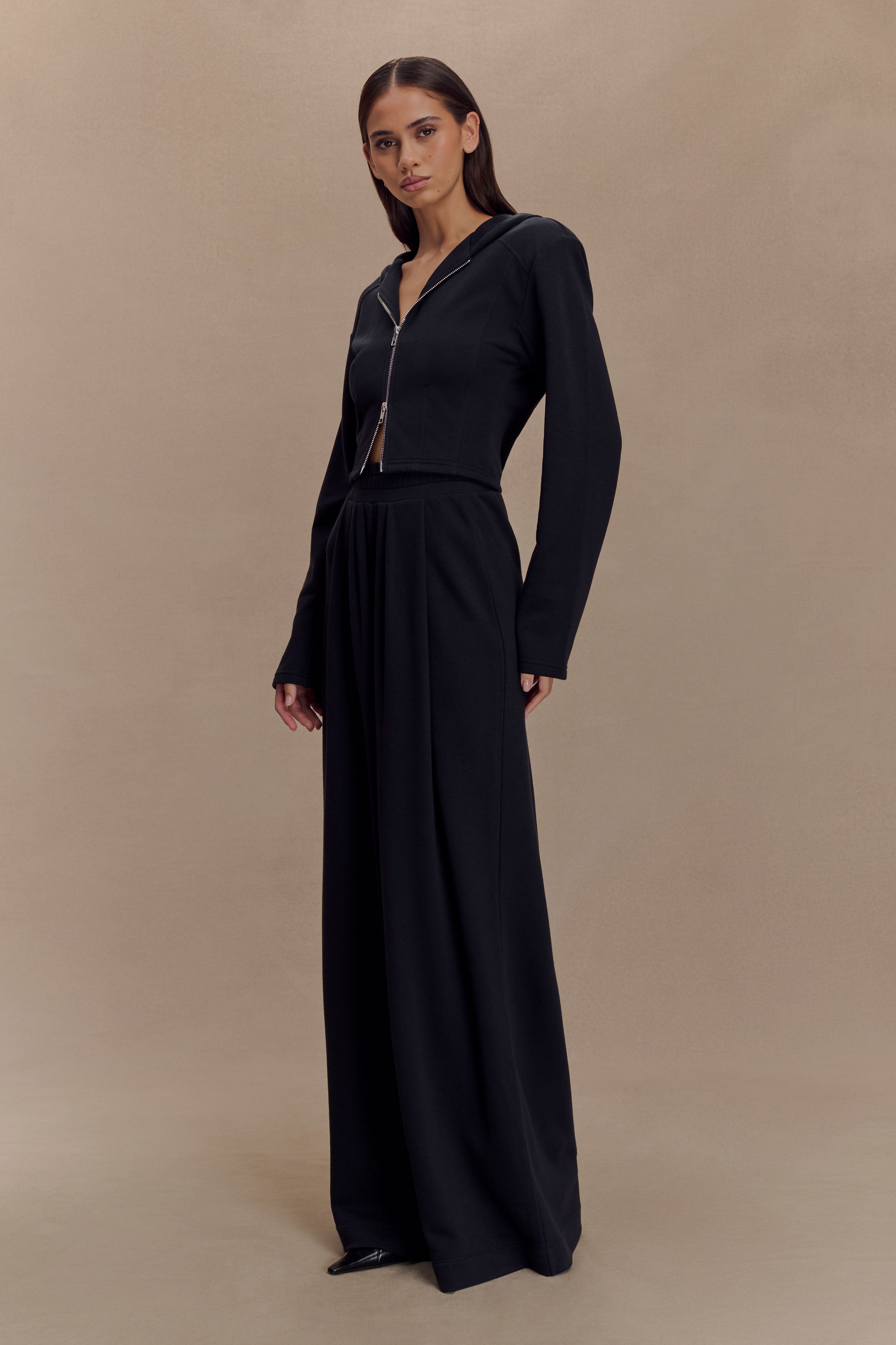 Aspen Gathered Wide Leg Jogger - Black、mySite、solidvoid