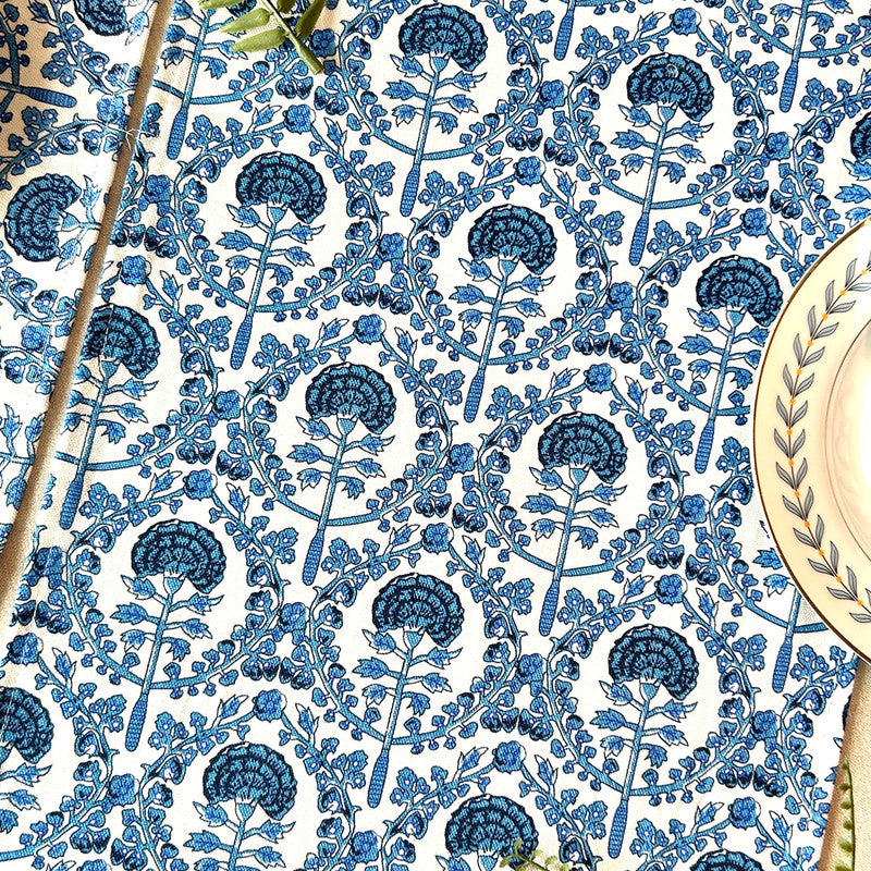 Cotton Printed Table Runner | Blue | 183 x 35 cm、mySite、camillekostekn