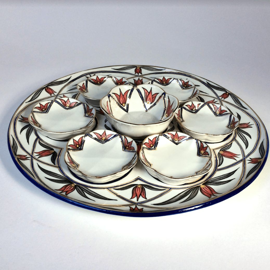 Salmon, Gray and Gold Floral Porcelain Seder Plate and Salt Bowl、mySite、topwebapps