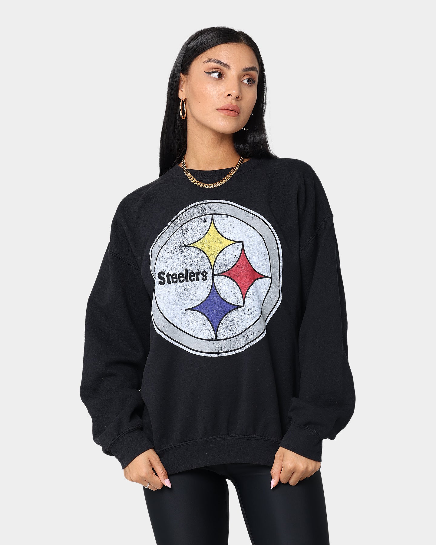 Mitchell and Ness Oversized Extra Large Print Steelers Crewneck Vintage Black、mySite、zt4zffjzw