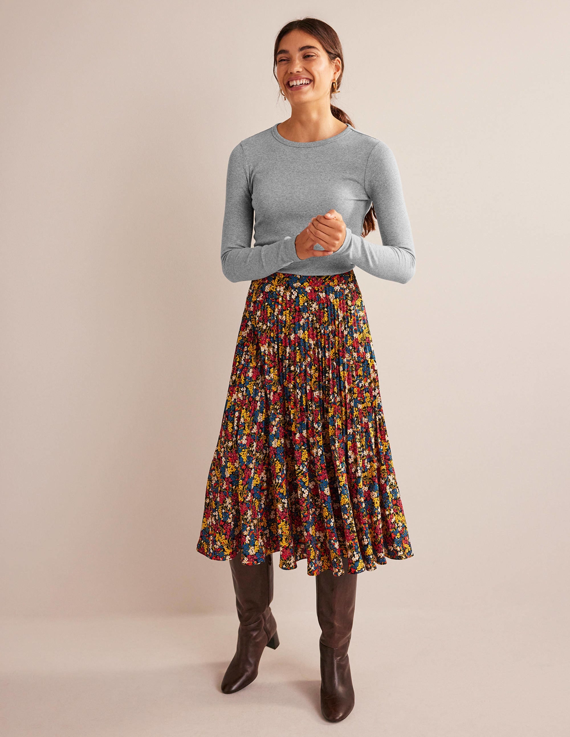  Cotton Ribbed Long Sleeve Top-Grey Marl、mySite、ashleygrahame