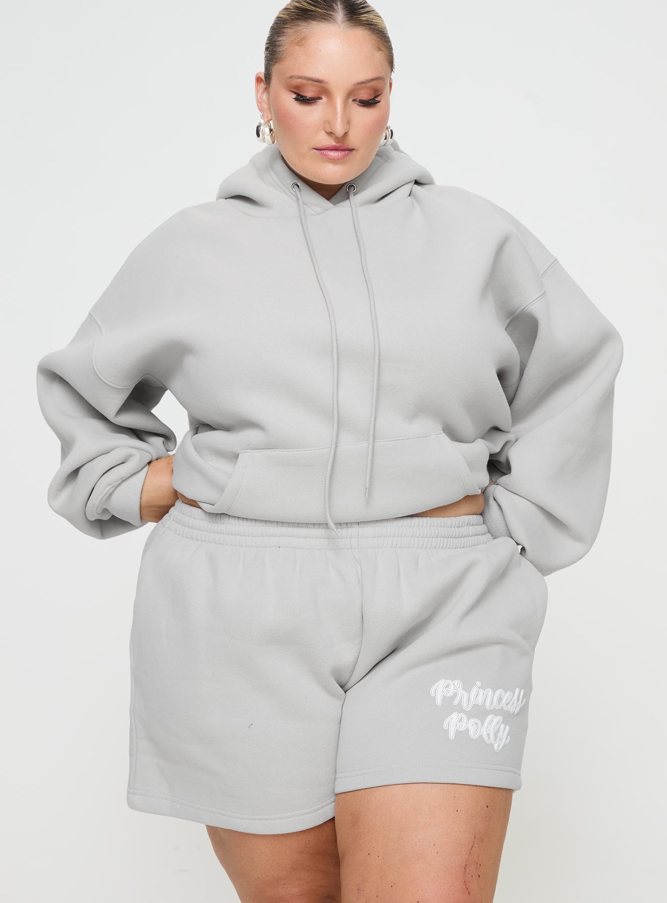 Princess Polly Track Shorts Puff Text Grey Curve、mySite、solidvoid