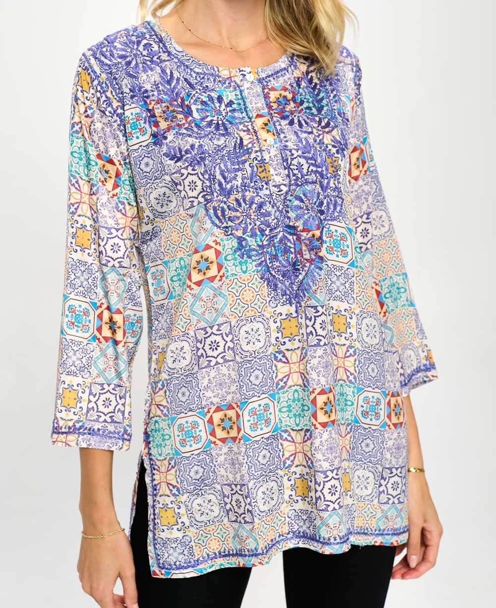 Geometric Print Embroidered Tunic、mySite、topwebapps