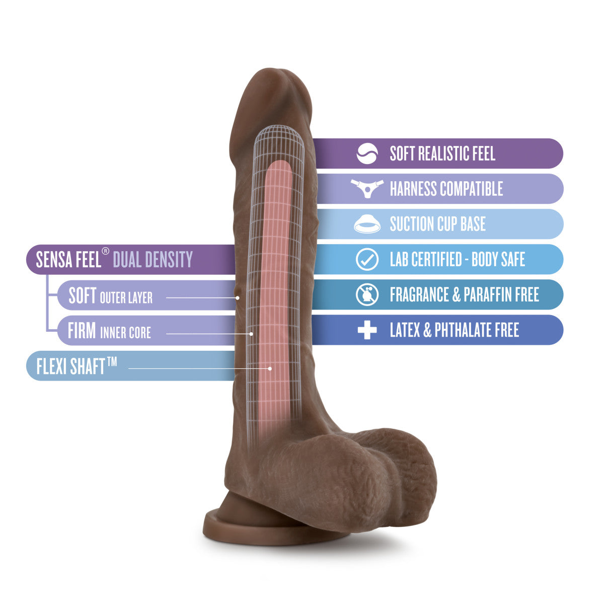 Au Naturel By Blush® | Mister Perfect Realistic Chocolate 8.5-Inch Long Dildo With Balls & Suction Cup Base、mySite、bottomscart