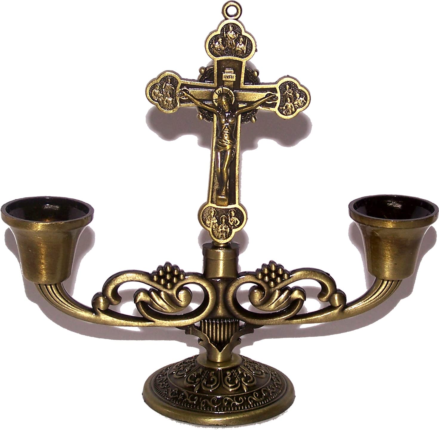 Holy Land Market Table Altar Crucifix with Candles Cups / Holders - 5 Inches、mySite、topwebapps