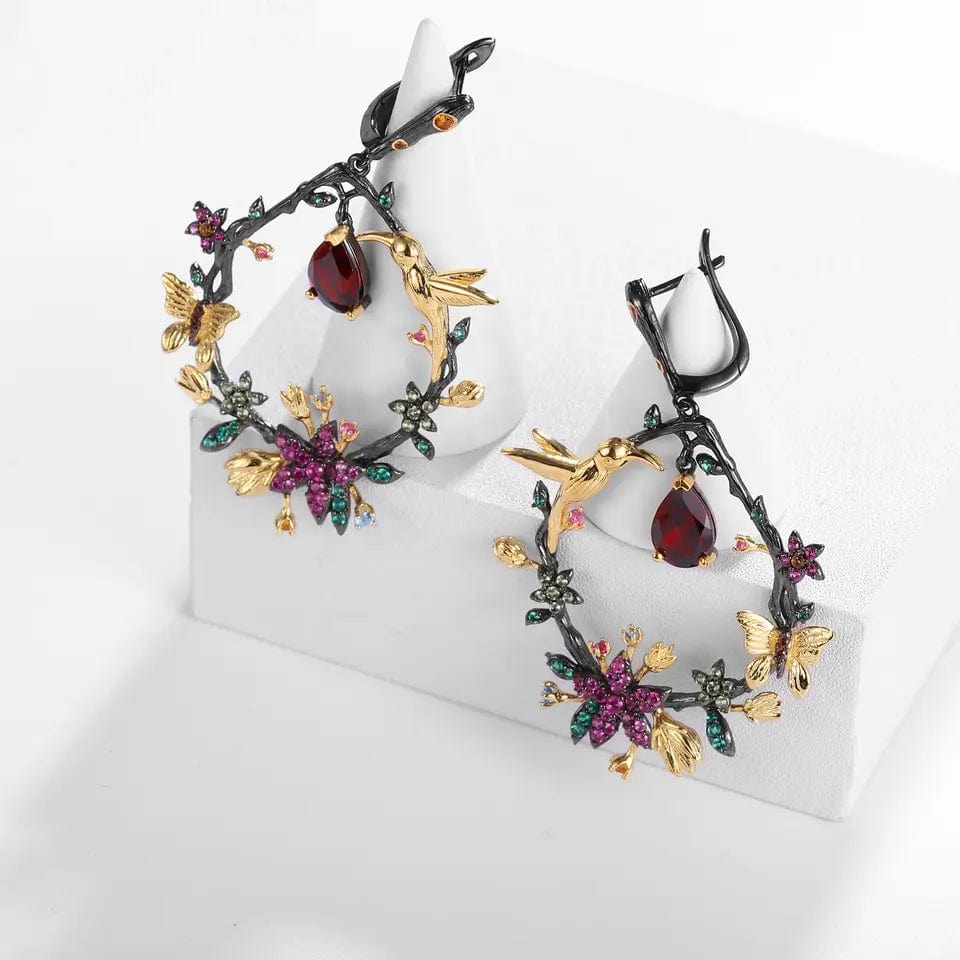 Hummingbird Floral Statement Necklace 925 Sterling Silver Waterproof Vintage Topaz, Amethyst or Citrine、mySite、g9winljtr