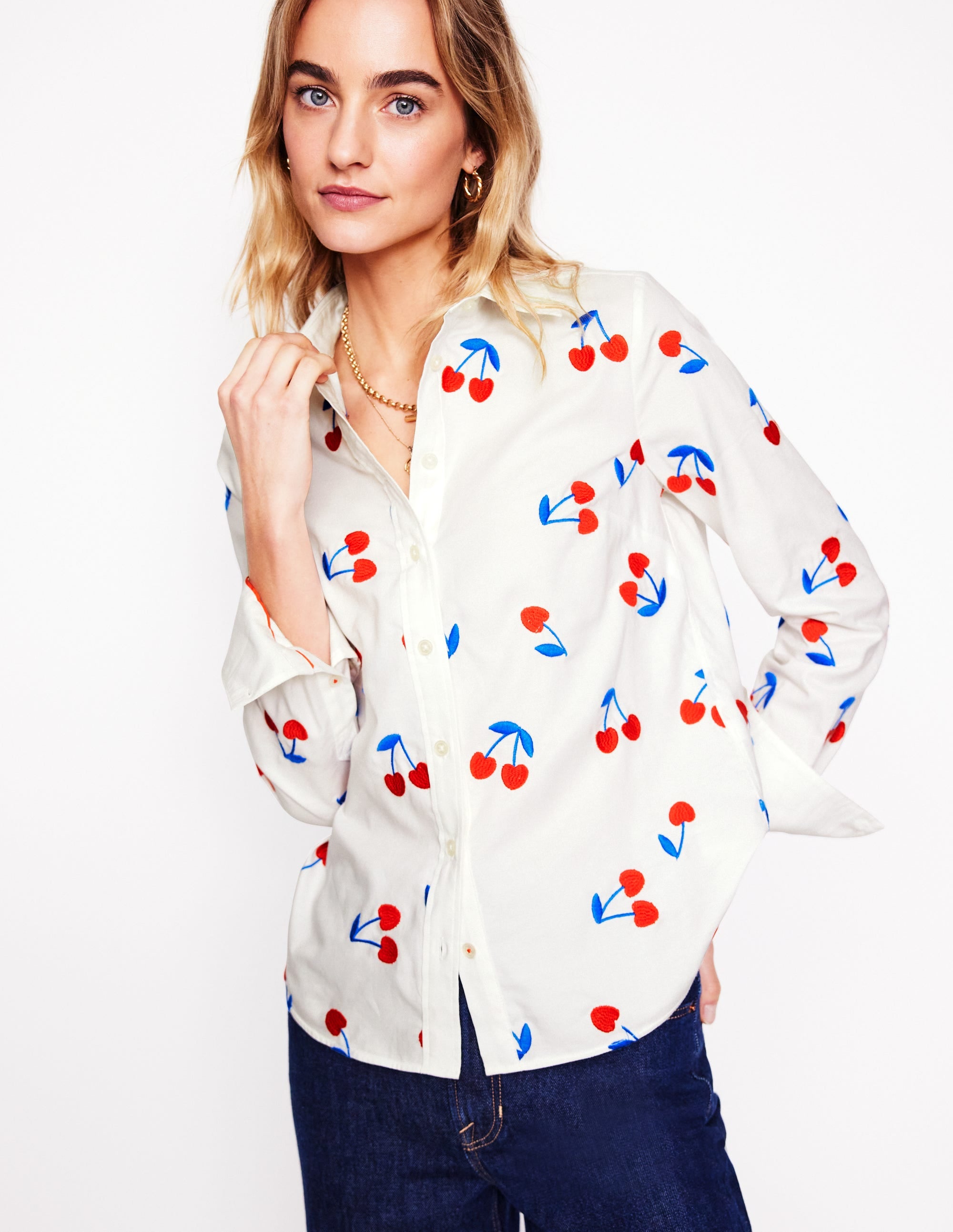  Sienna Embroidered Shirt-White, Cherries、mySite、ashleygrahame