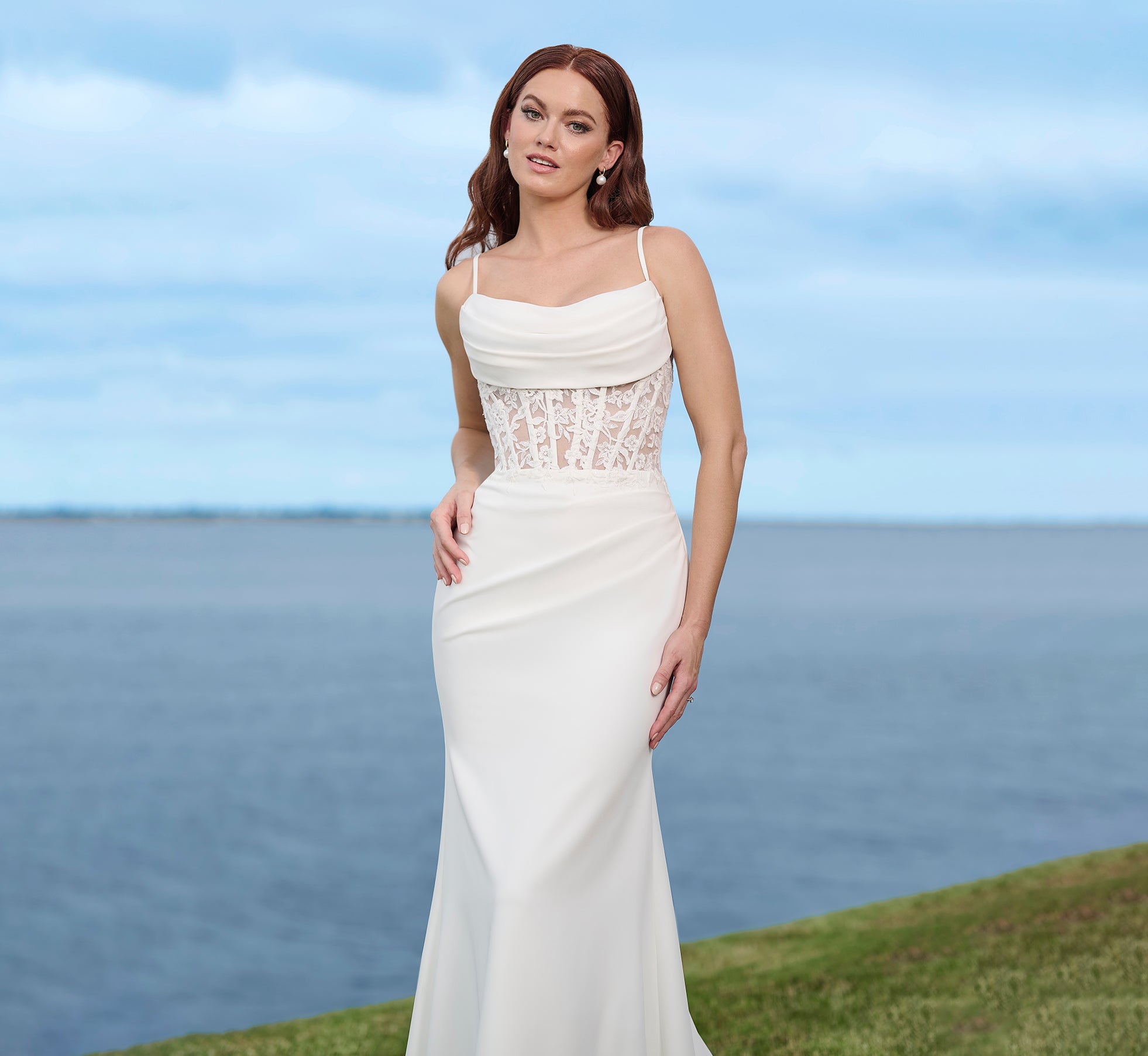 Lace And Stretch Crepe Gown In Ivory Nude、mySite、solidvoid