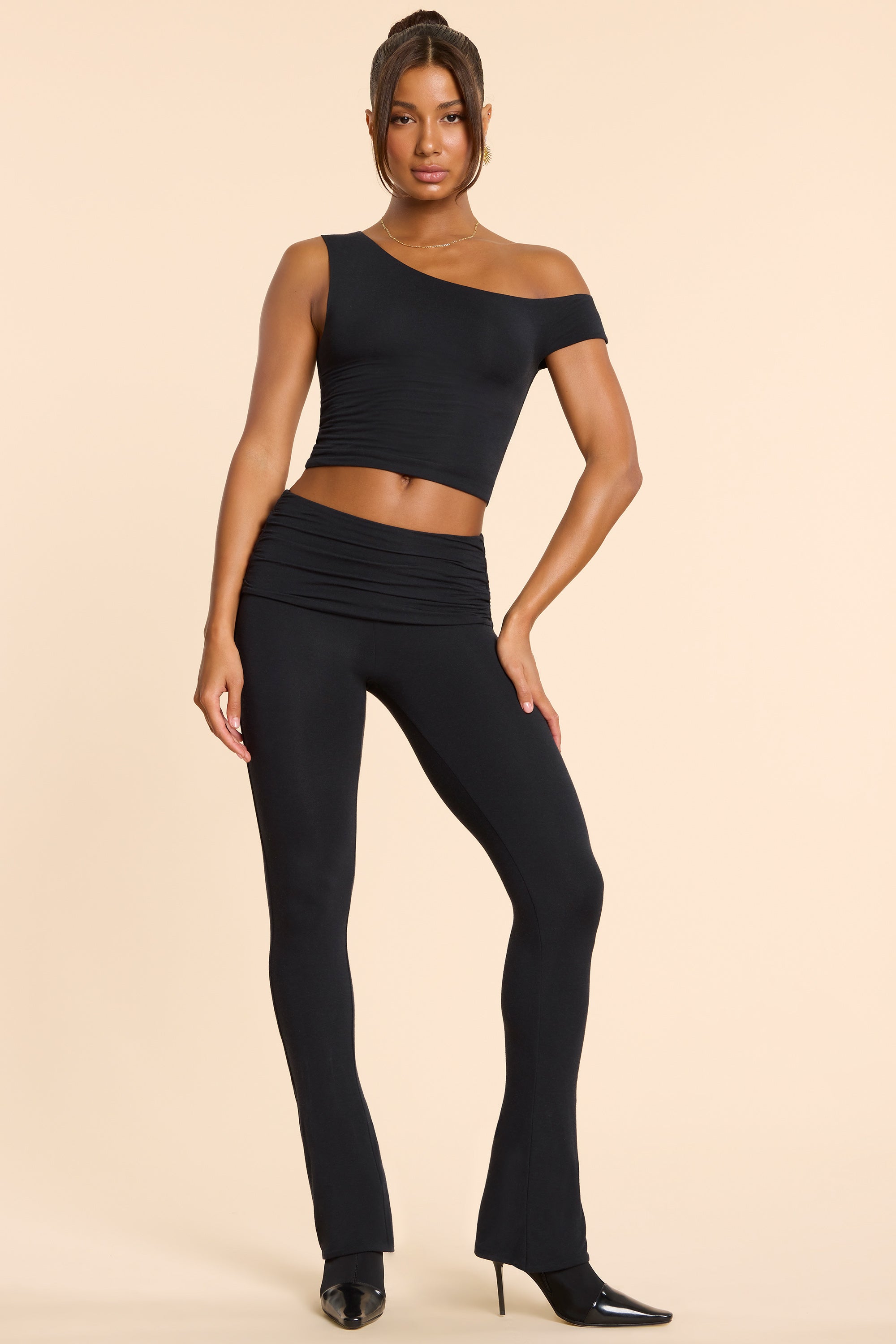 Petite Mid Rise Modal Cashmere Blend Trousers in Black、mySite、solidvoid