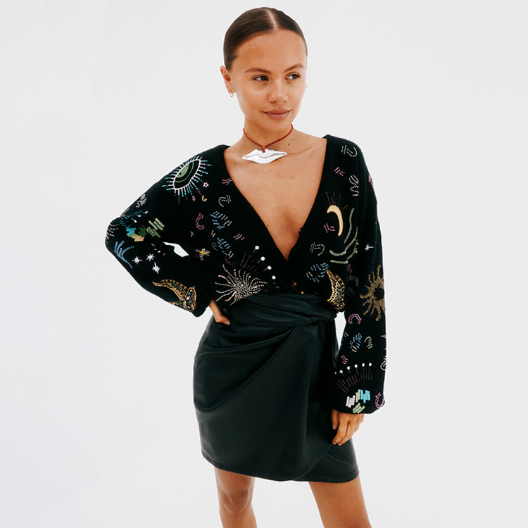 Black Vegan Leather Mini Jaspre Skirt Petite、mySite、solidvoid