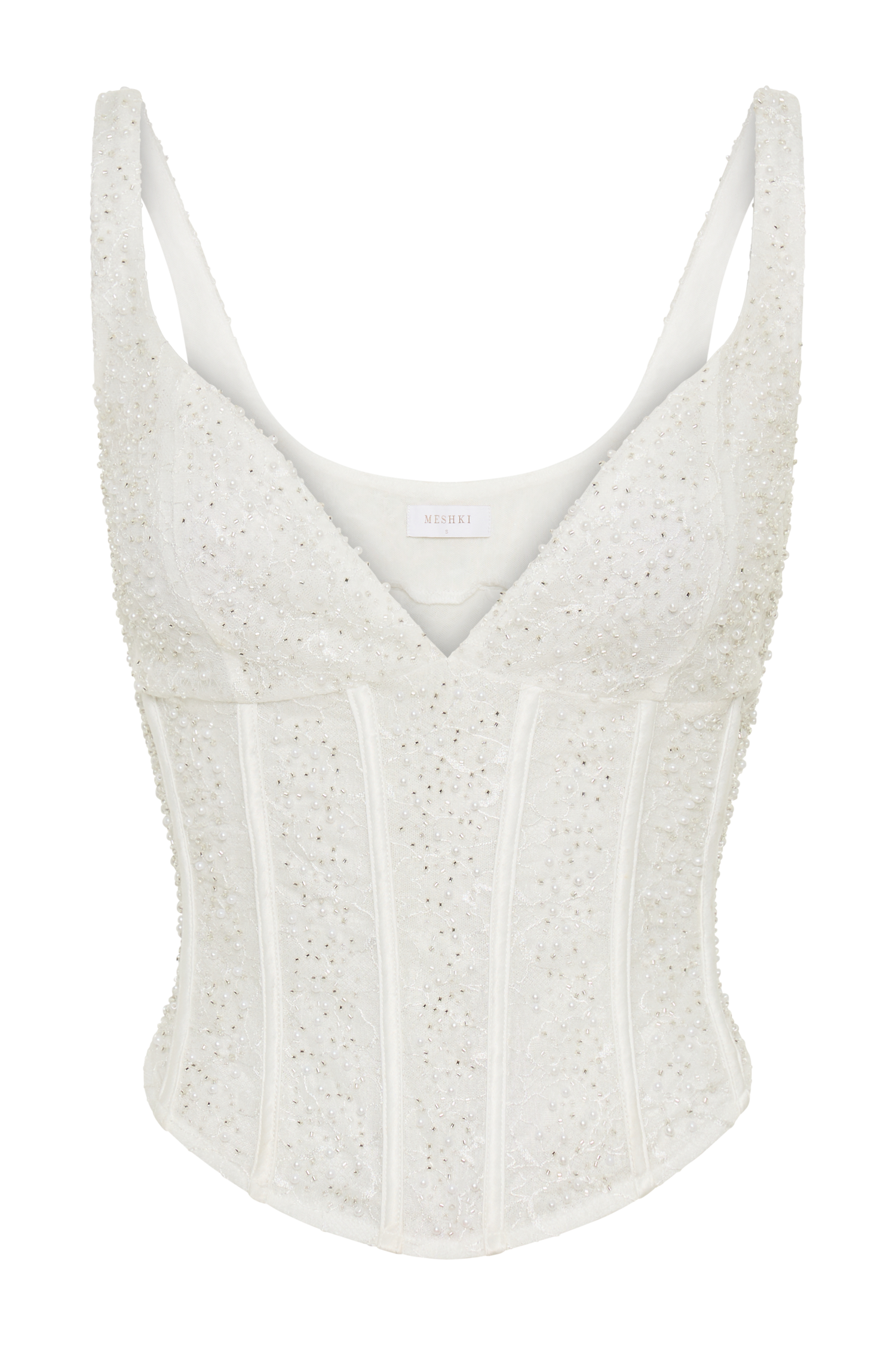 Elsie Pearl Beaded Bustier Top - White、mySite、solidvoid