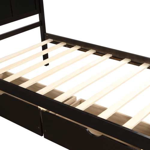Platform Bed with Twin Size Trundle, Twin Size Frame, Espresso、、casual