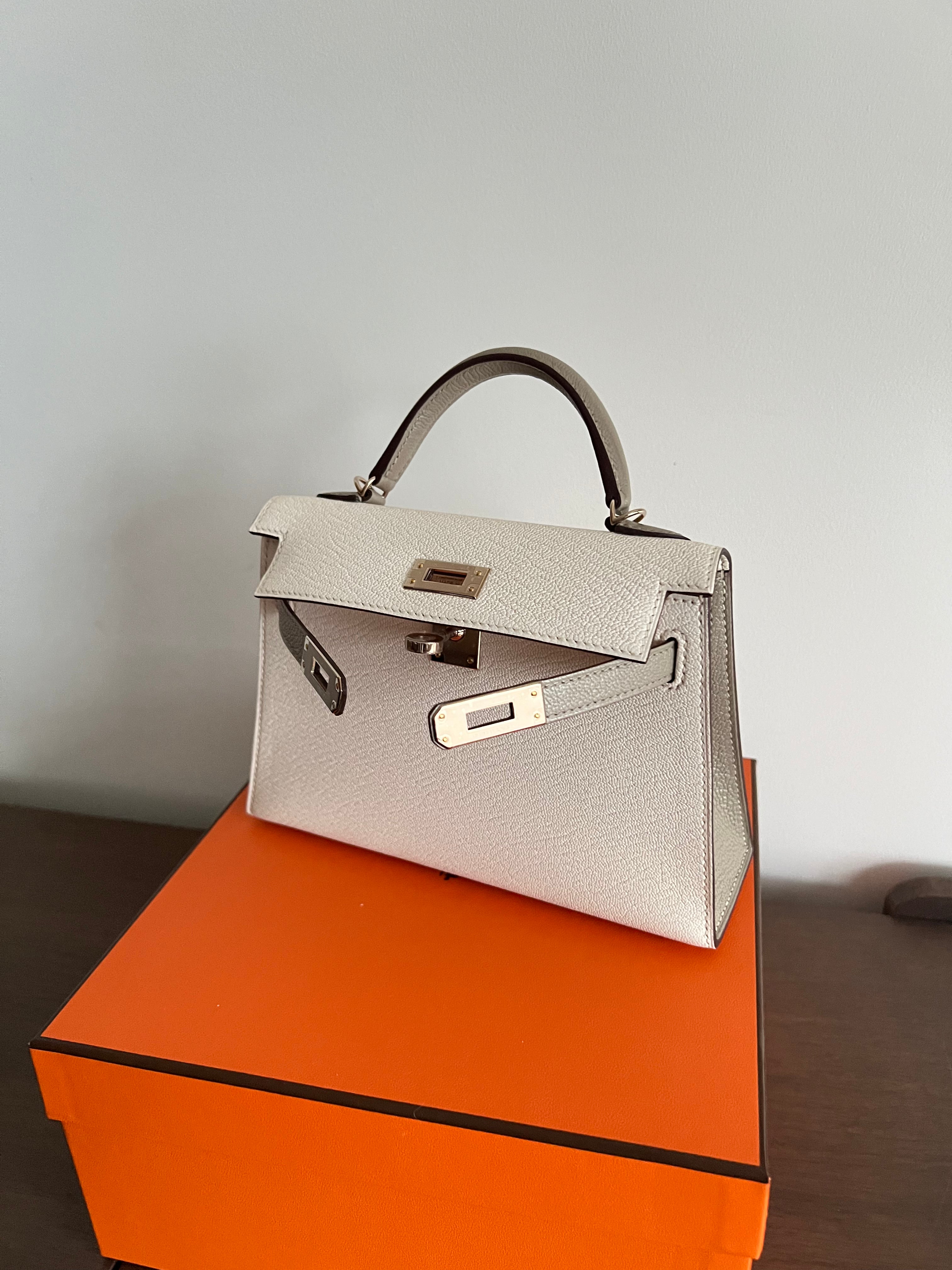 Hermès Mini Kelly 20 HSS Nata & Gris Tourterelle Chevre Mysore Permabrass、mySite、garminoutage.com