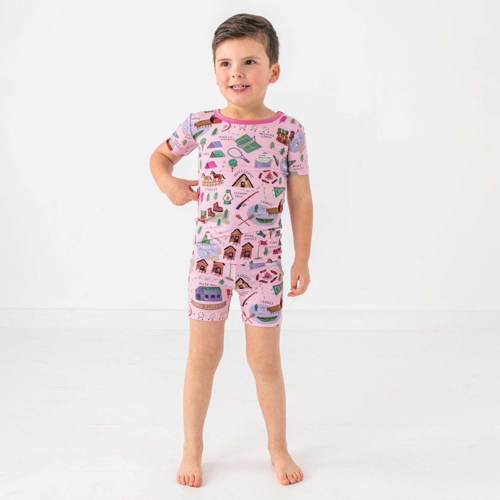 Pink Camp Sleepies Two-Piece Short Sleeve & Shorts Pajama Set、mySite、g9winljtr