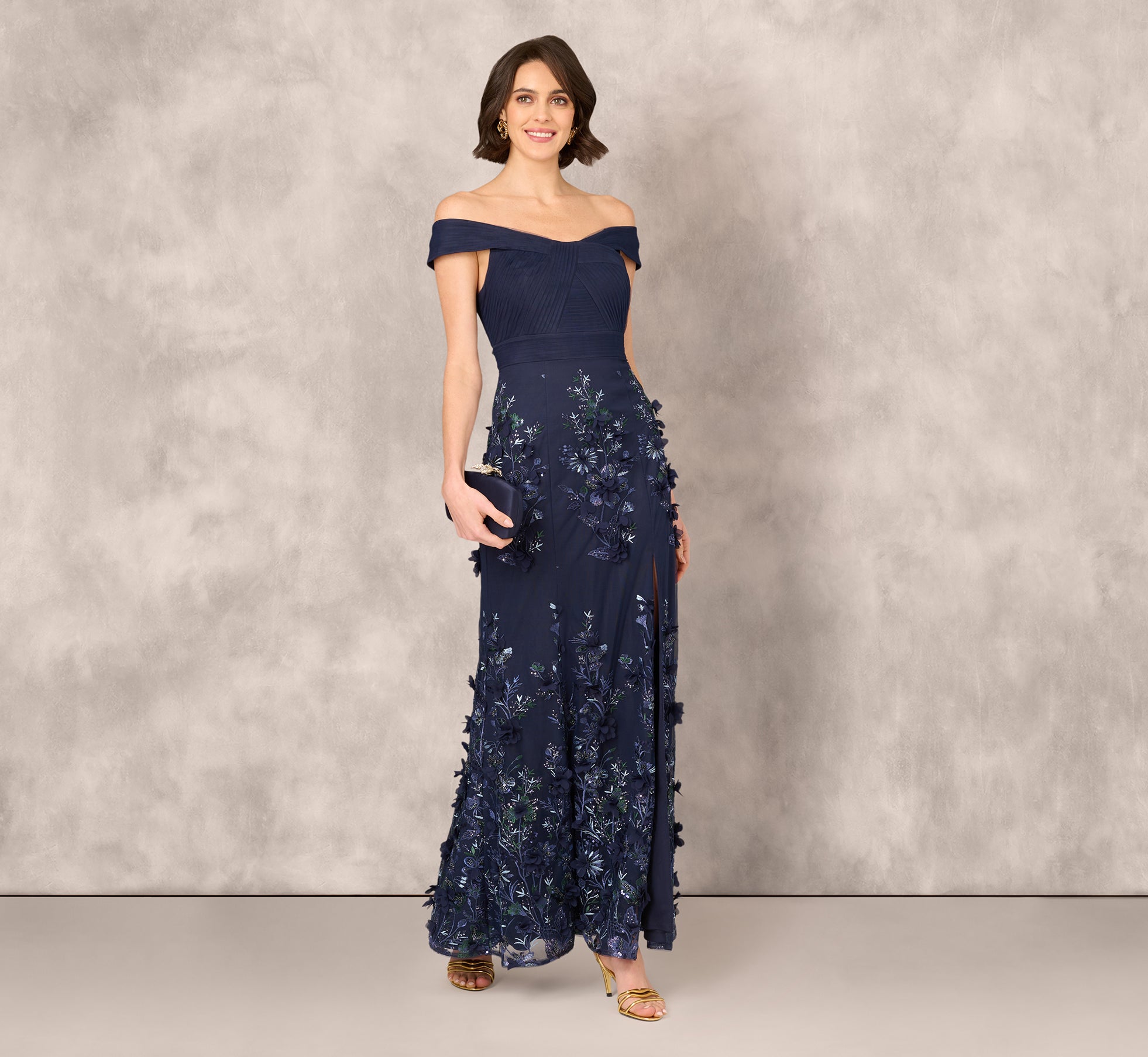 Off Shoulder Sequin Embroidery Mermaid Gown In Navy、mySite、solidvoid