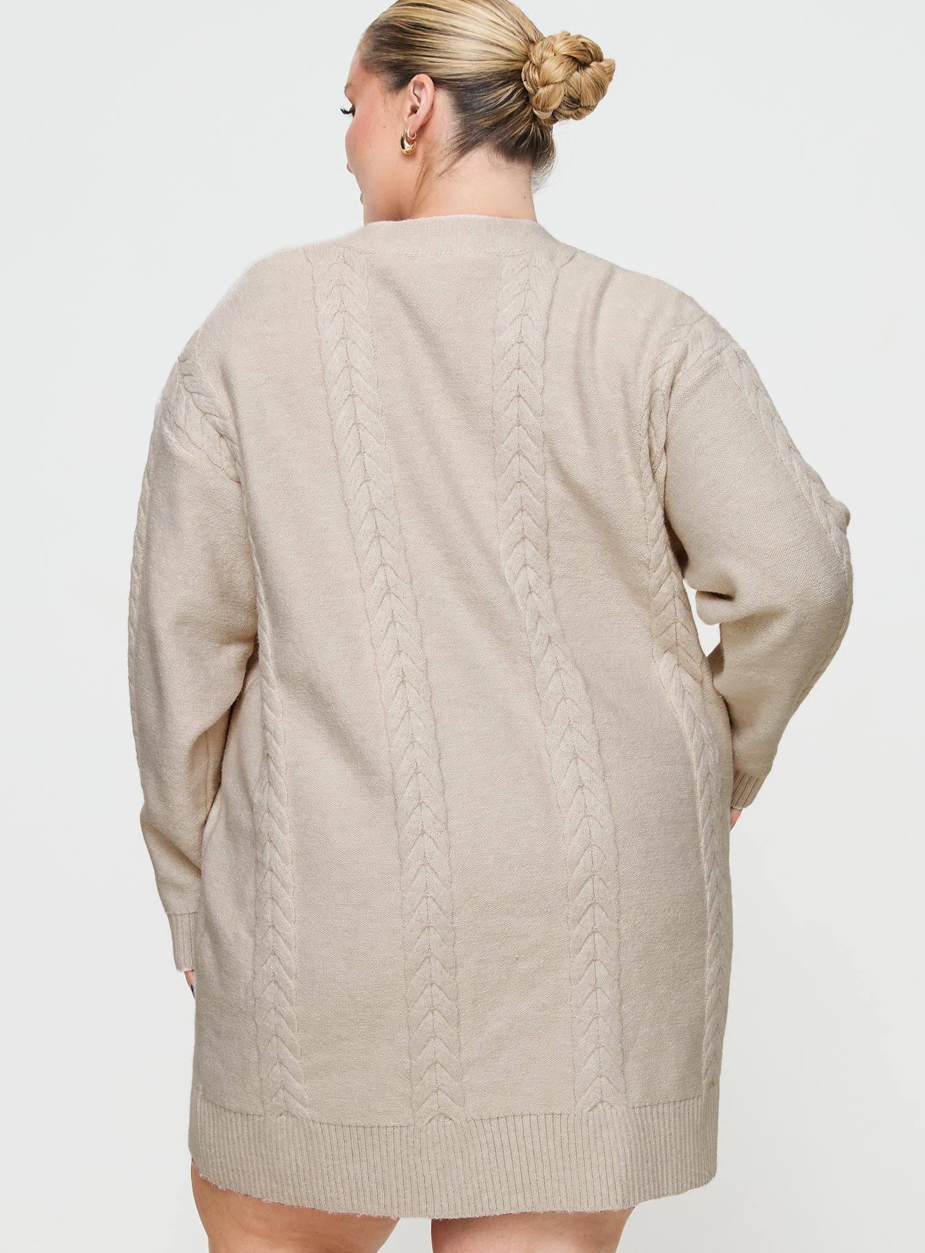 Cardi Long Sleeve Mini Dress Cream Curve、mySite、solidvoid