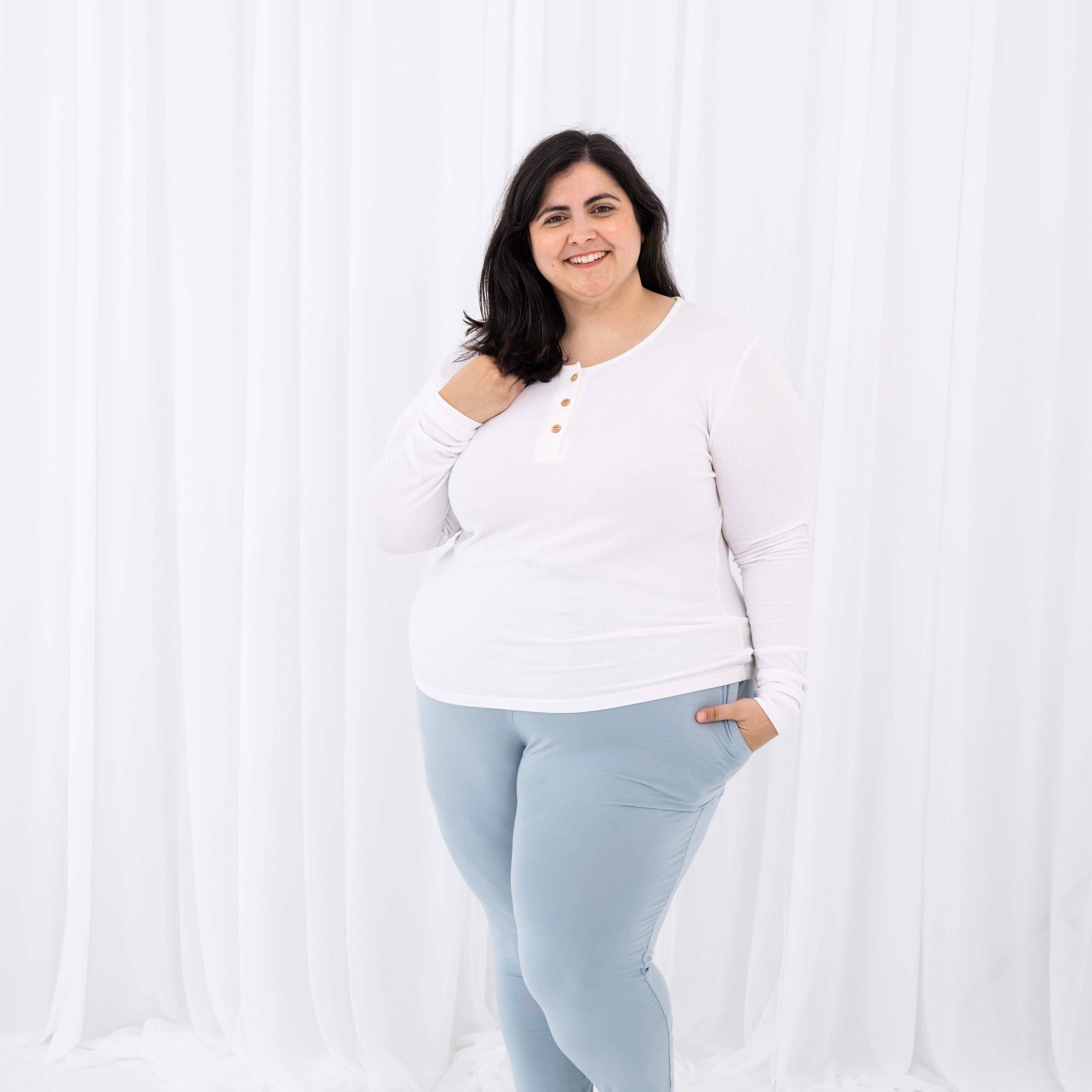  Women's Ribbed Henley Top in Snow、mySite、layawaytickets