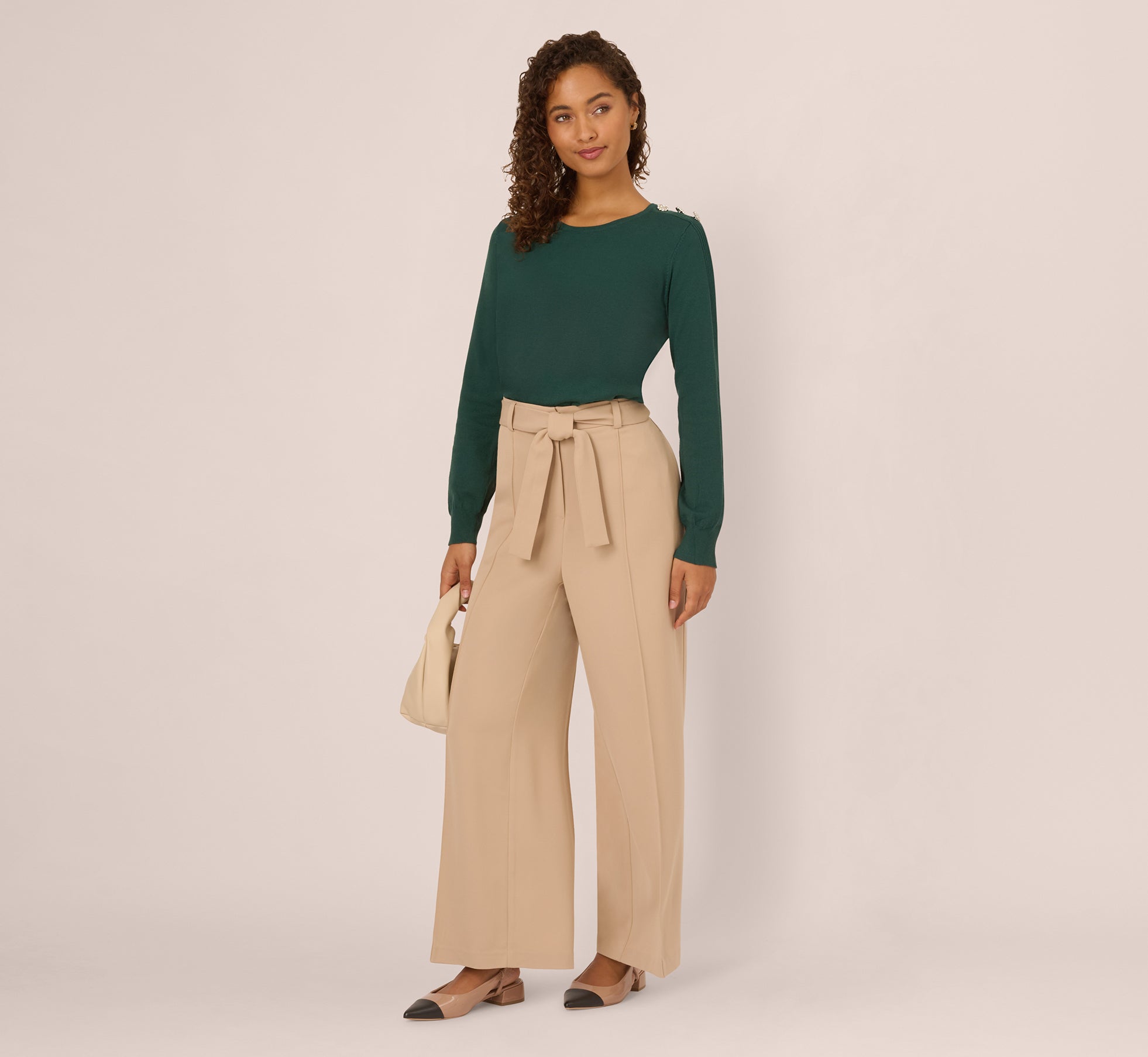 Ribbed Detail Embellished Pullover Sweater In Deep Forest、mySite、solidvoid