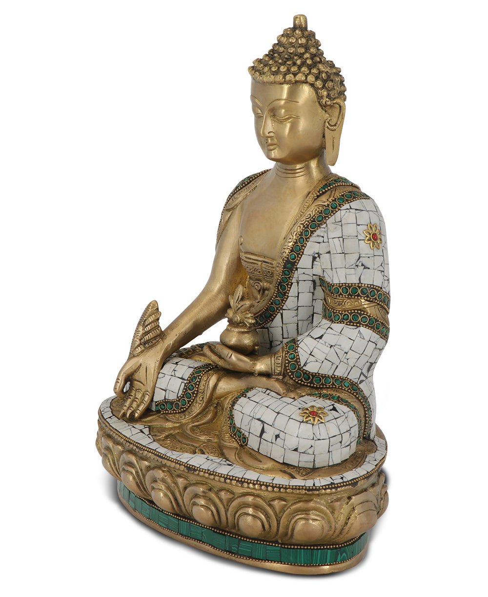 Brass Healing Medicine Buddha Statue With White & Green Mosaic、mySite、topwebapps