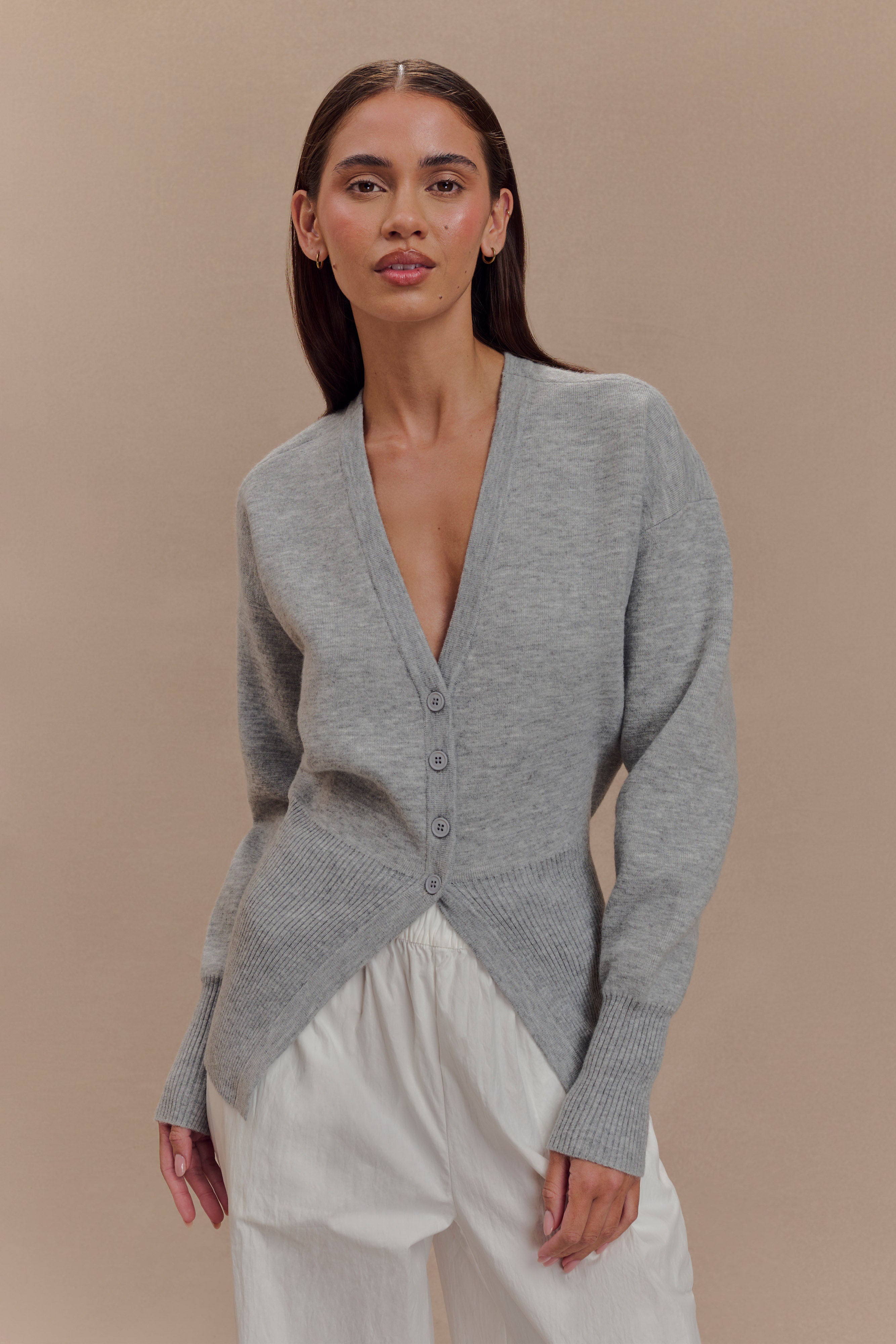 Alexia Buttoned Oversized Cardigan - Grey Marle、mySite、solidvoid