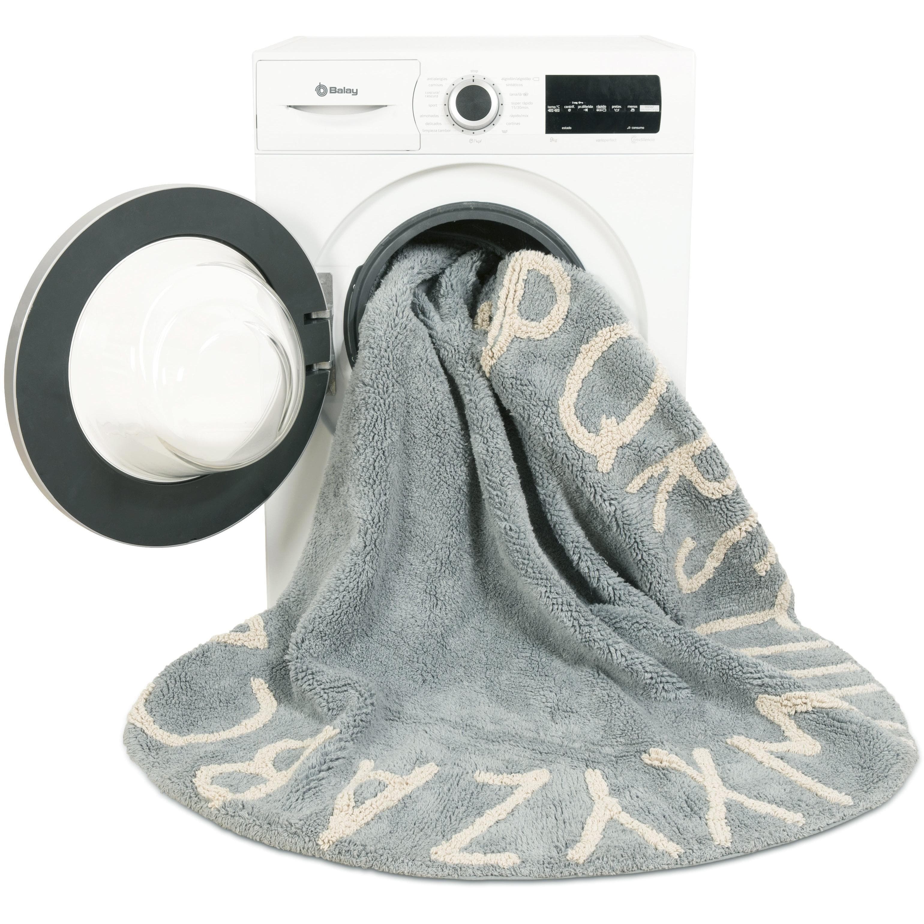 Round ABC Vintage Blue Natural Machine Washable Area Rug、mySite、gigharbornorthrealestate