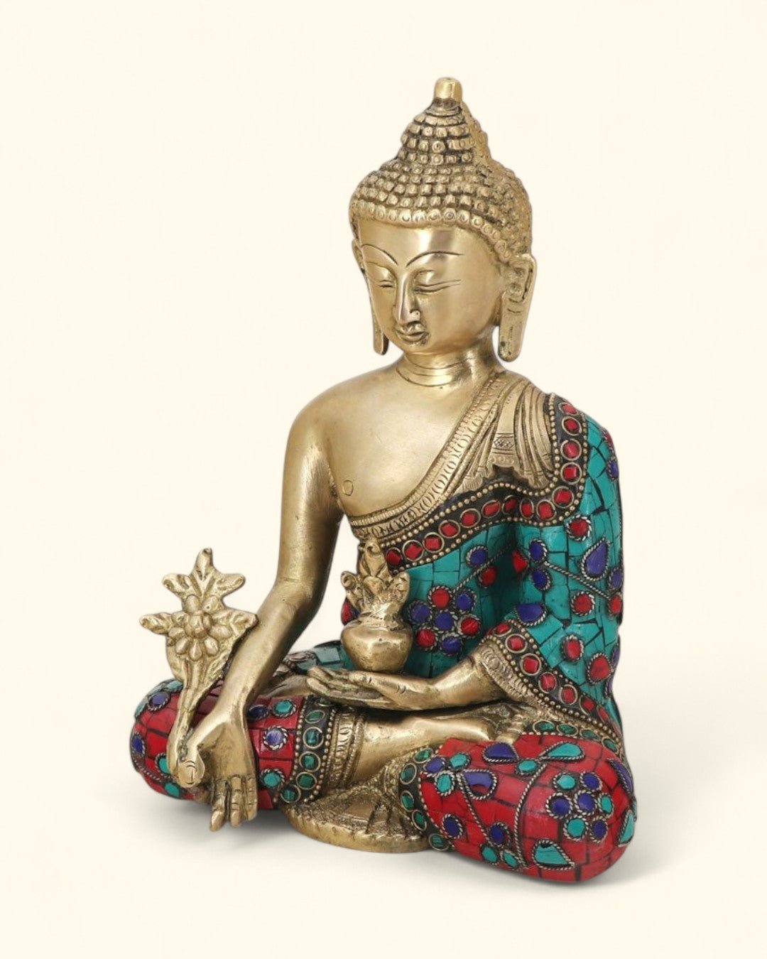 Medicine Buddha Statue in Red and Blue Artistic Brass Mosaic、mySite、topwebapps