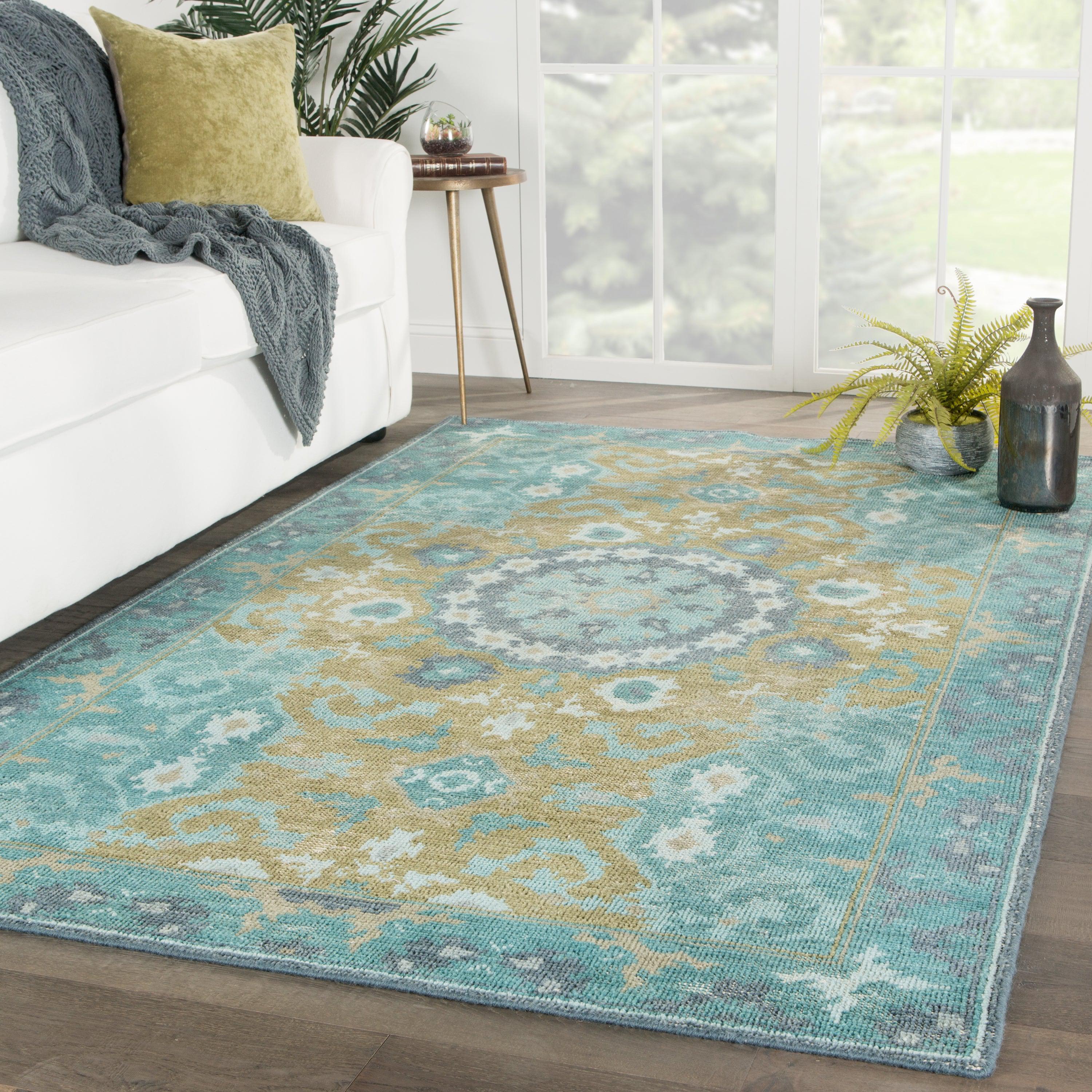 Modify Hand-Knotted Medallion Teal Olive Area Rug、mySite、gigharbornorthrealestate
