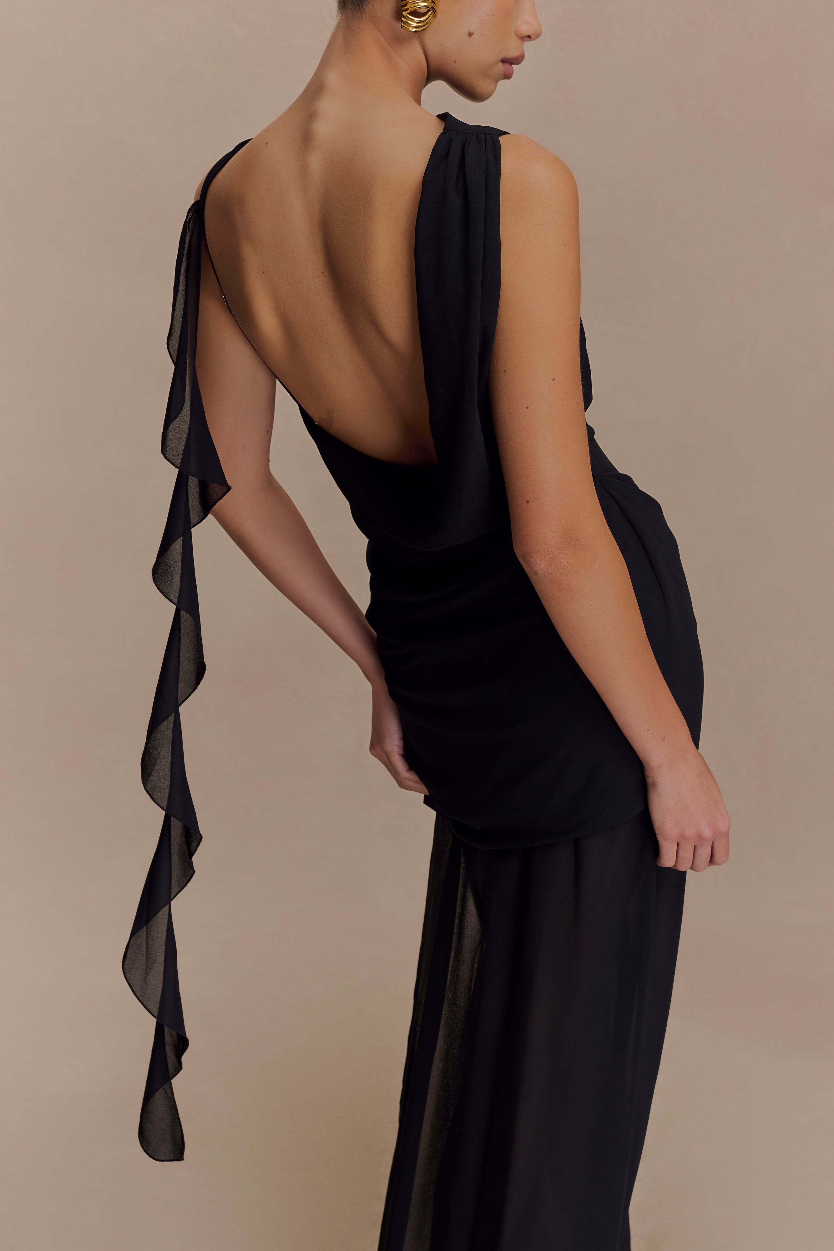 Daria Draped Chiffon Maxi Dress - Black、mySite、solidvoid