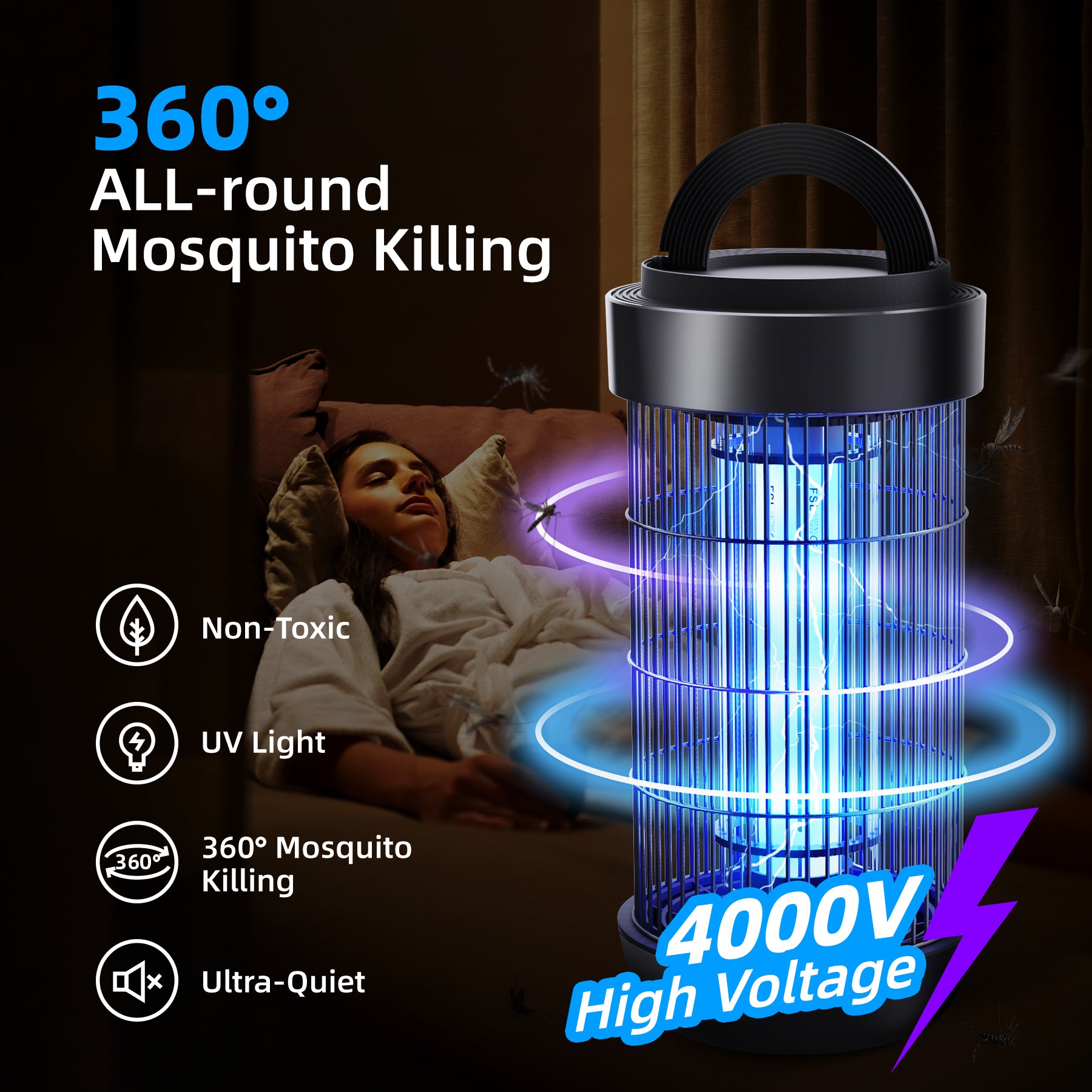 KLOUDIC Waterproof 4000V Mosquito Killer Electronic Insect Fly Trap Bug Zapper for Outdoor and Indoor Flies, Mosquitoes and Gnats、mySite、fannypackpong