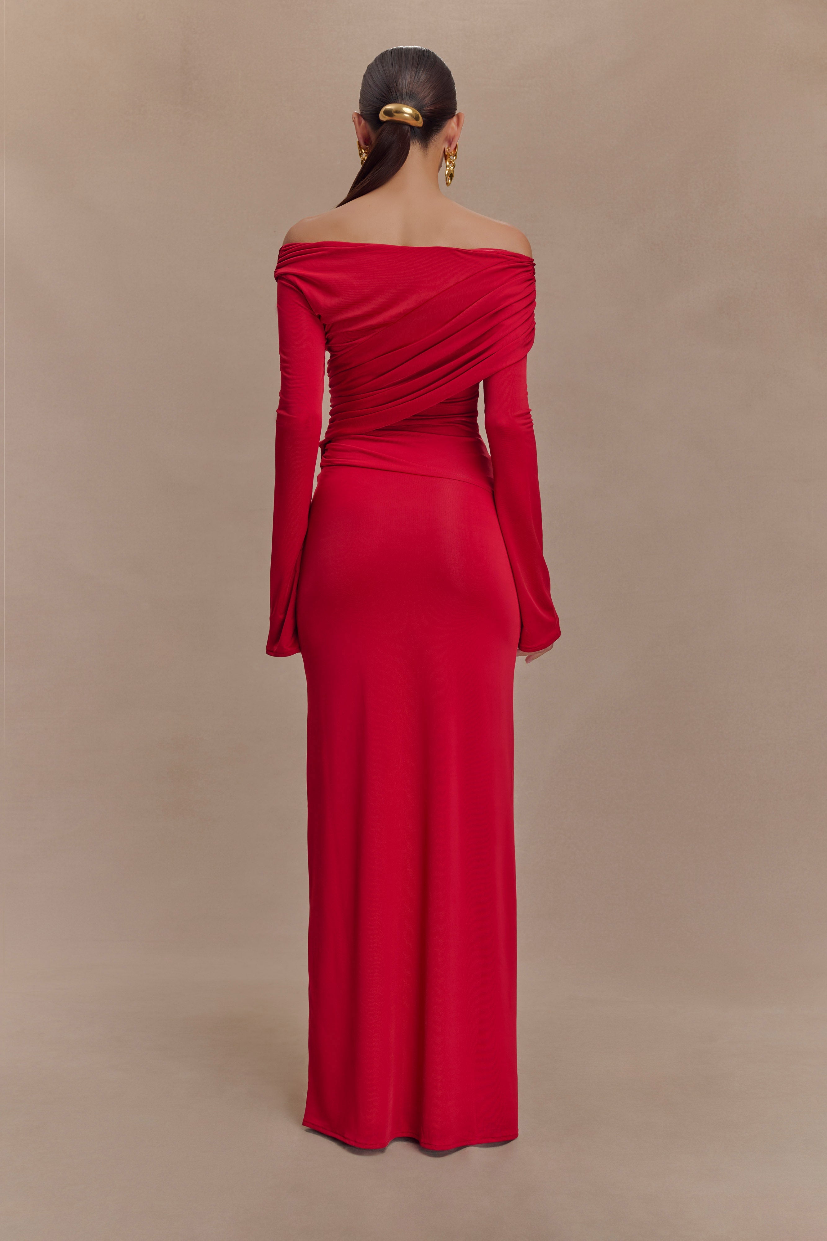 Therese Off Shoulder Ruched Maxi Dress - Red、mySite、solidvoid