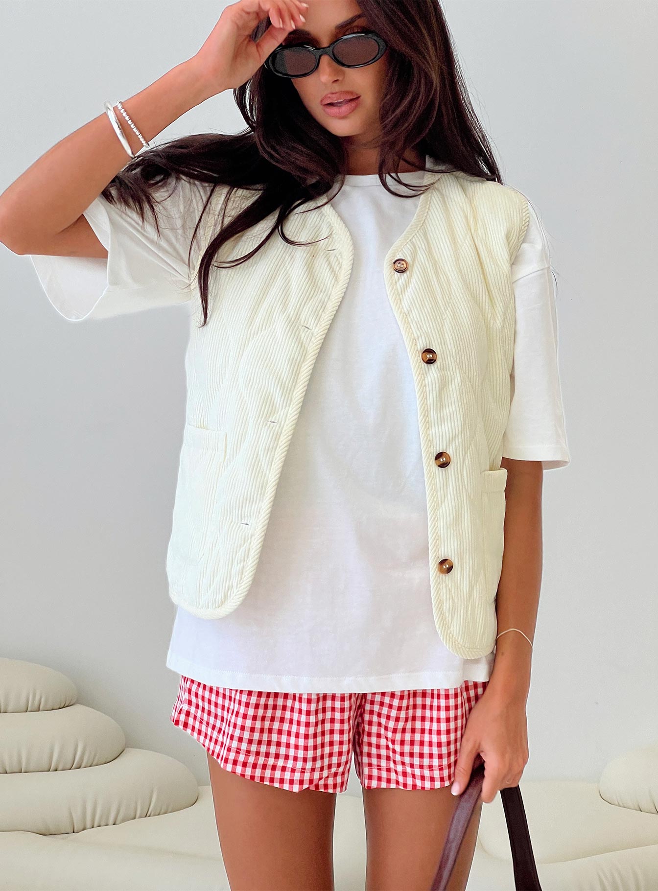 Little Things Quilted Vest Cream、mySite、solidvoid