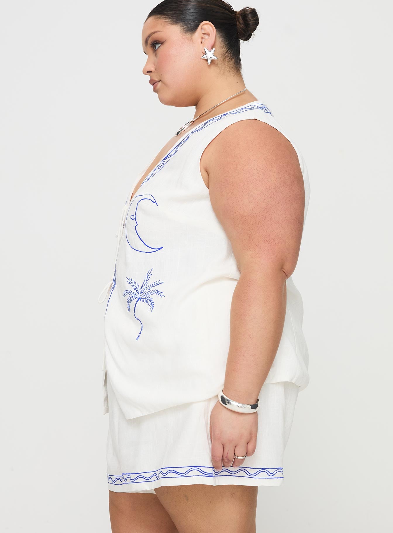 Sun And Palm Trees Vest Set White / Blue Curve、mySite、solidvoid