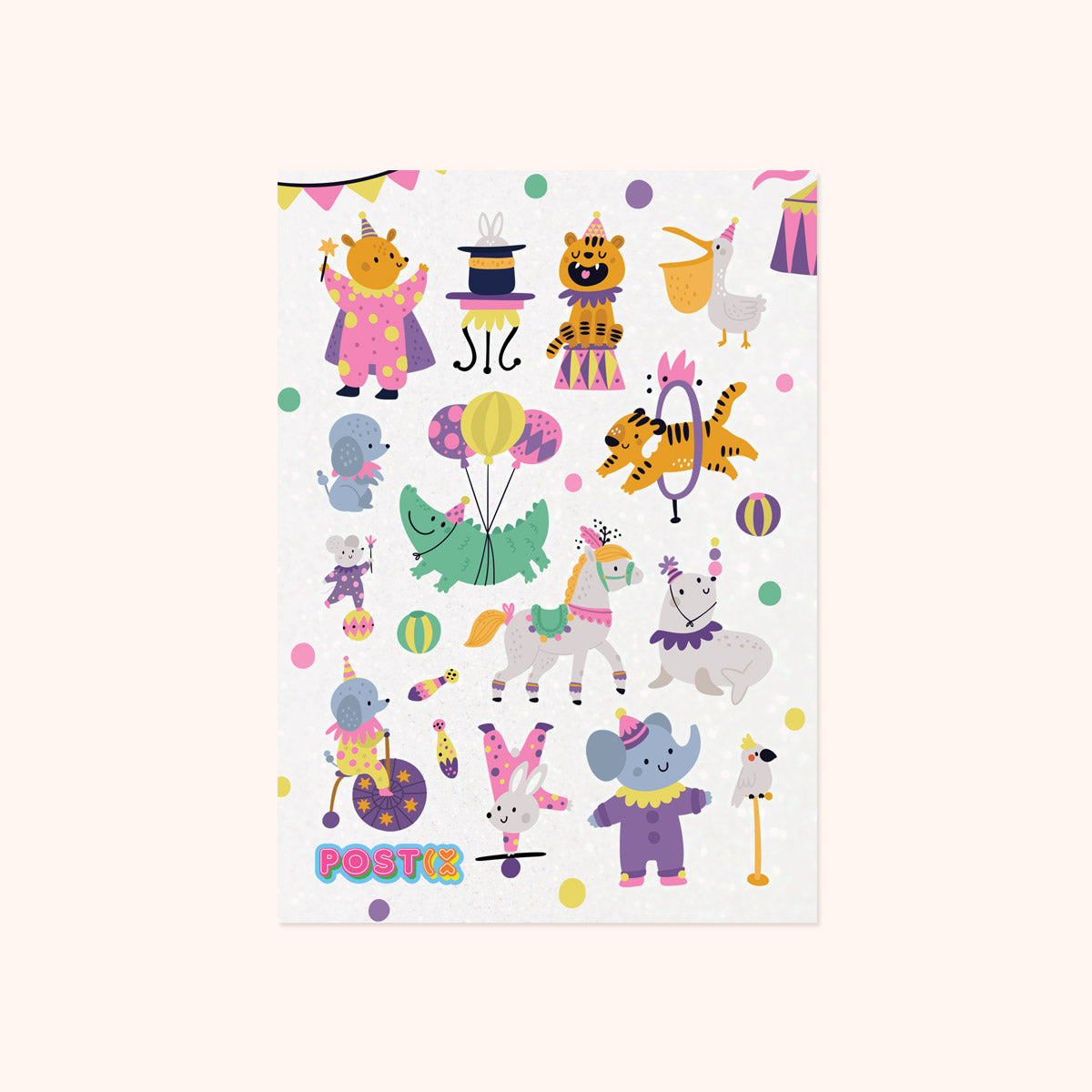  Big Top Animals Glitter Sticker Sheet、mySite、ghnorth