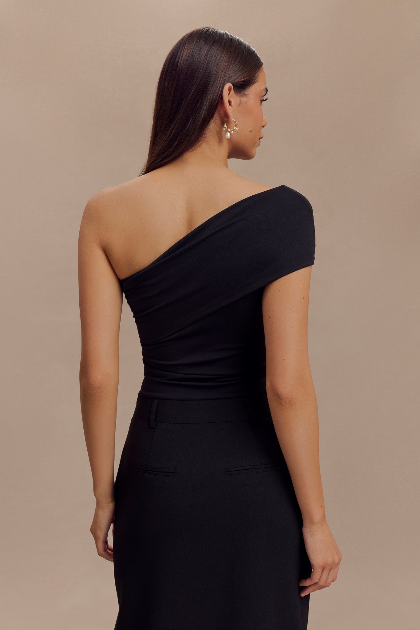 Solene One Shoulder Recycled Nylon Twist Top - Black、mySite、solidvoid