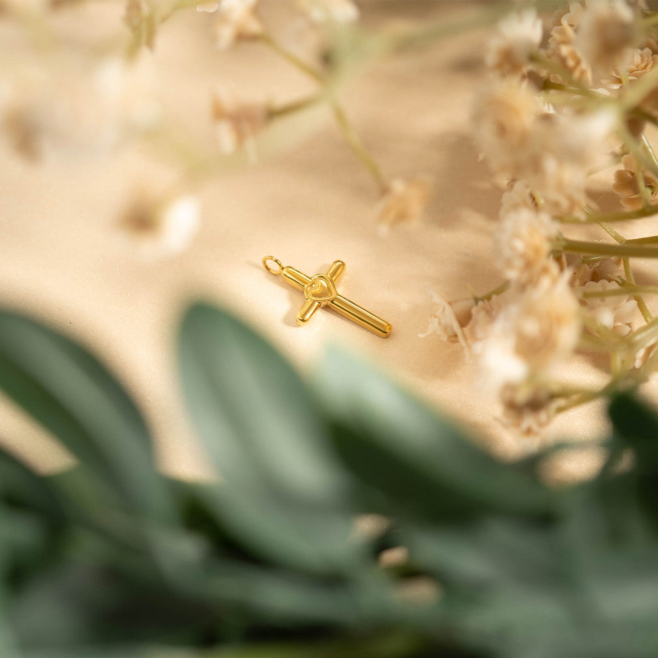 18K Gold PVD Stainless Steel Cross with Heart Charm / PDL0058、mySite、dreamappss