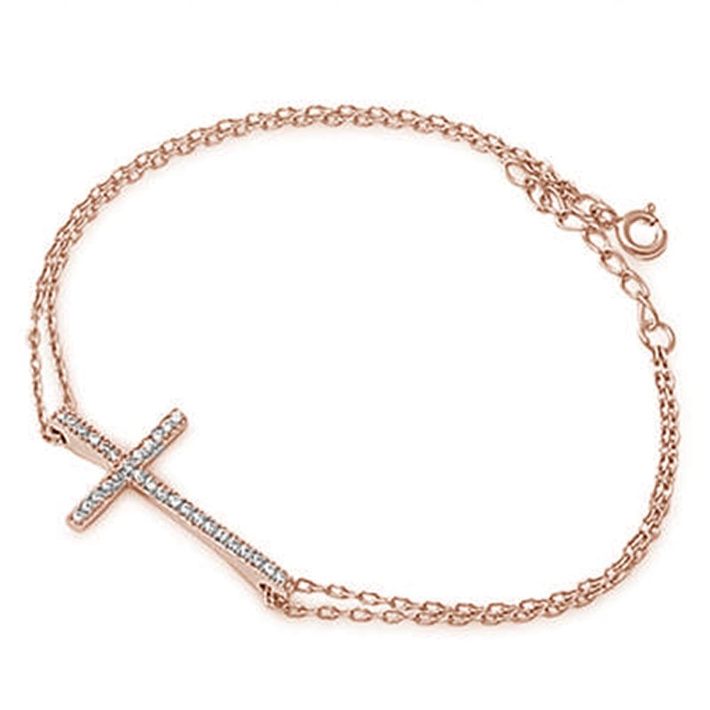 Sterling Silver Cross Bracelets with CZ, Rhodium, Rose or Yellow Gold Plated One or Two Strands 7、mySite、g9winljtr