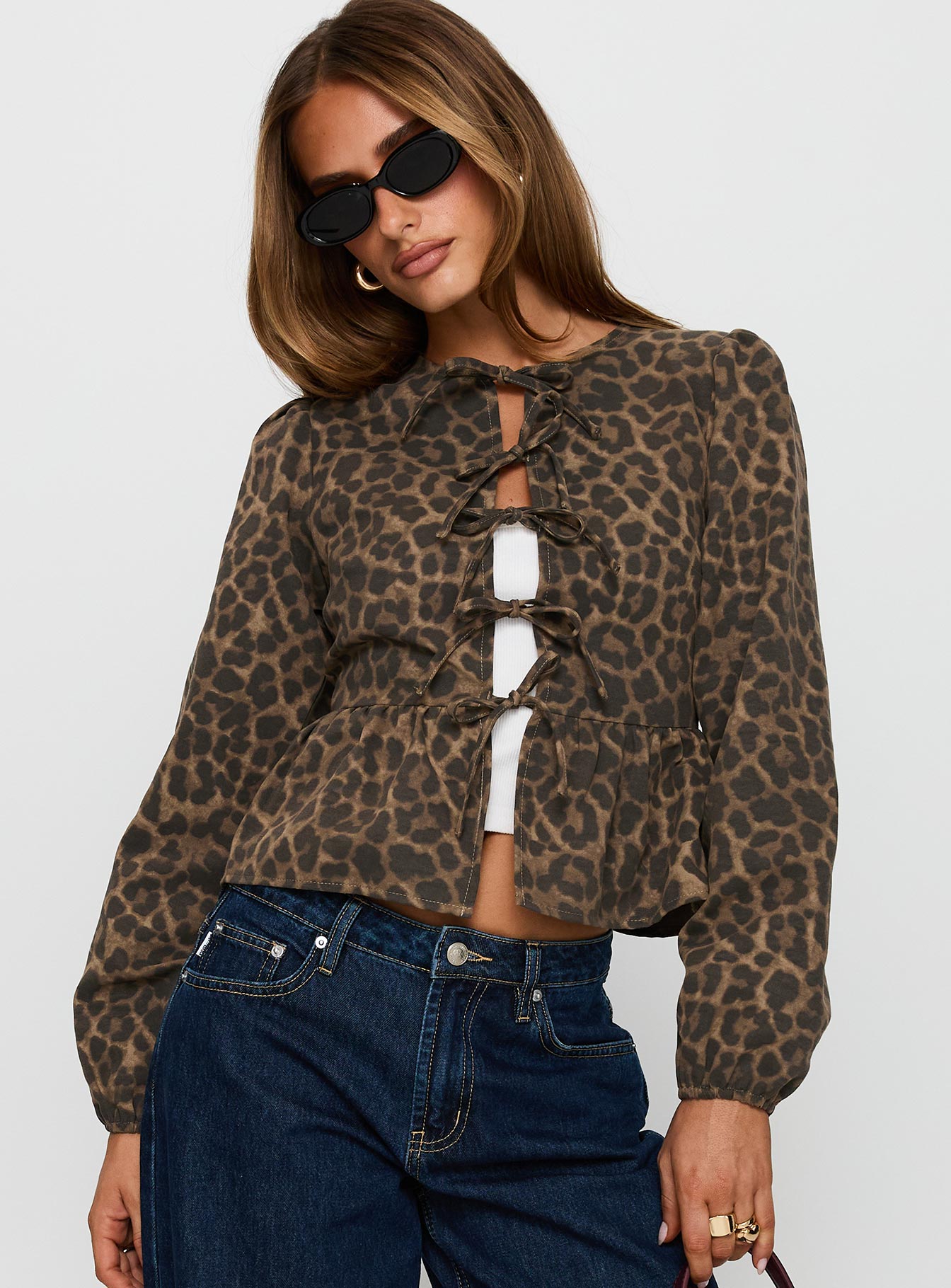 Recognize Tie Detail Long Sleeve Top Leopard、mySite、solidvoid