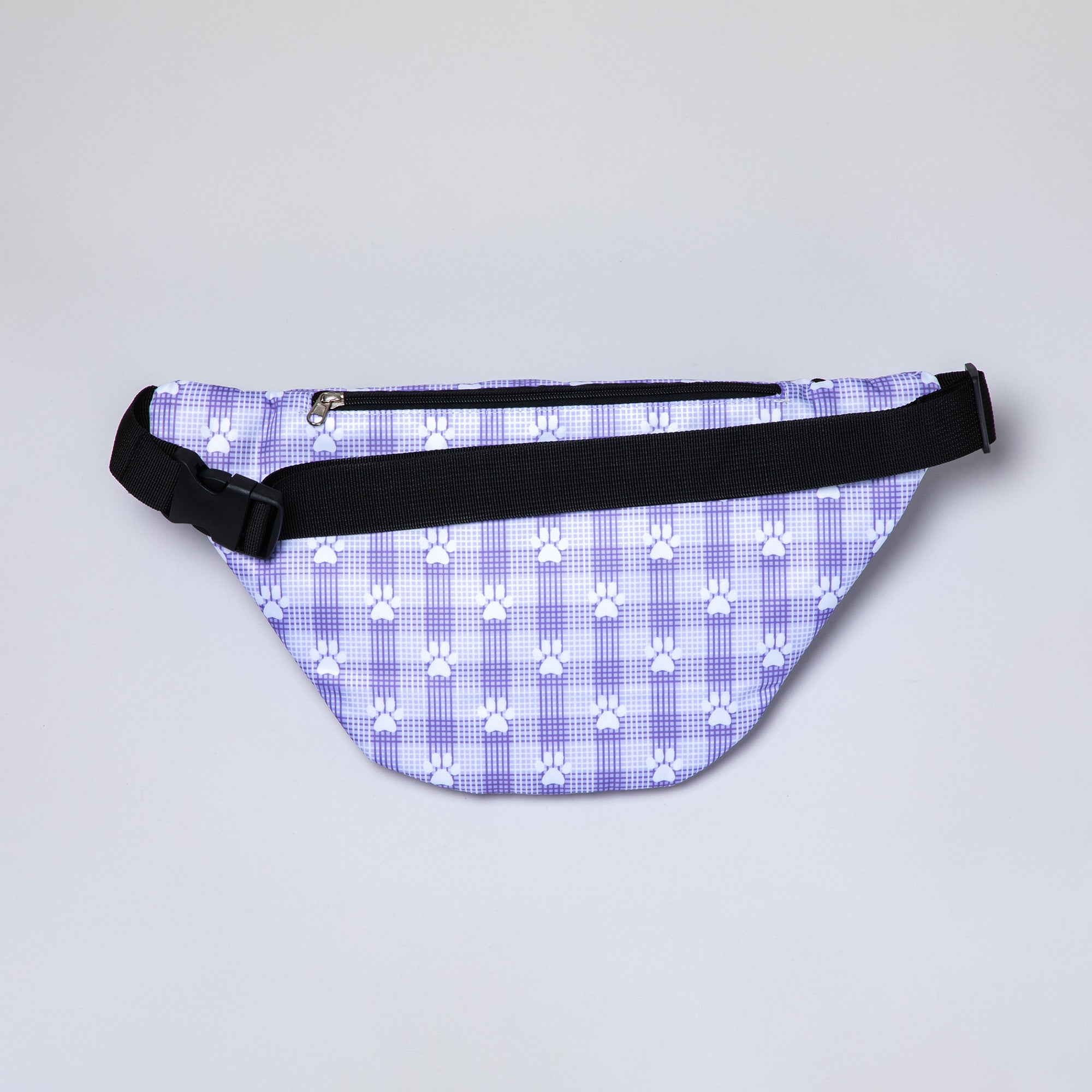 Plaid Paw Print Large Fanny Pack with 3 Zippered Pockets、mySite、camillekostekn